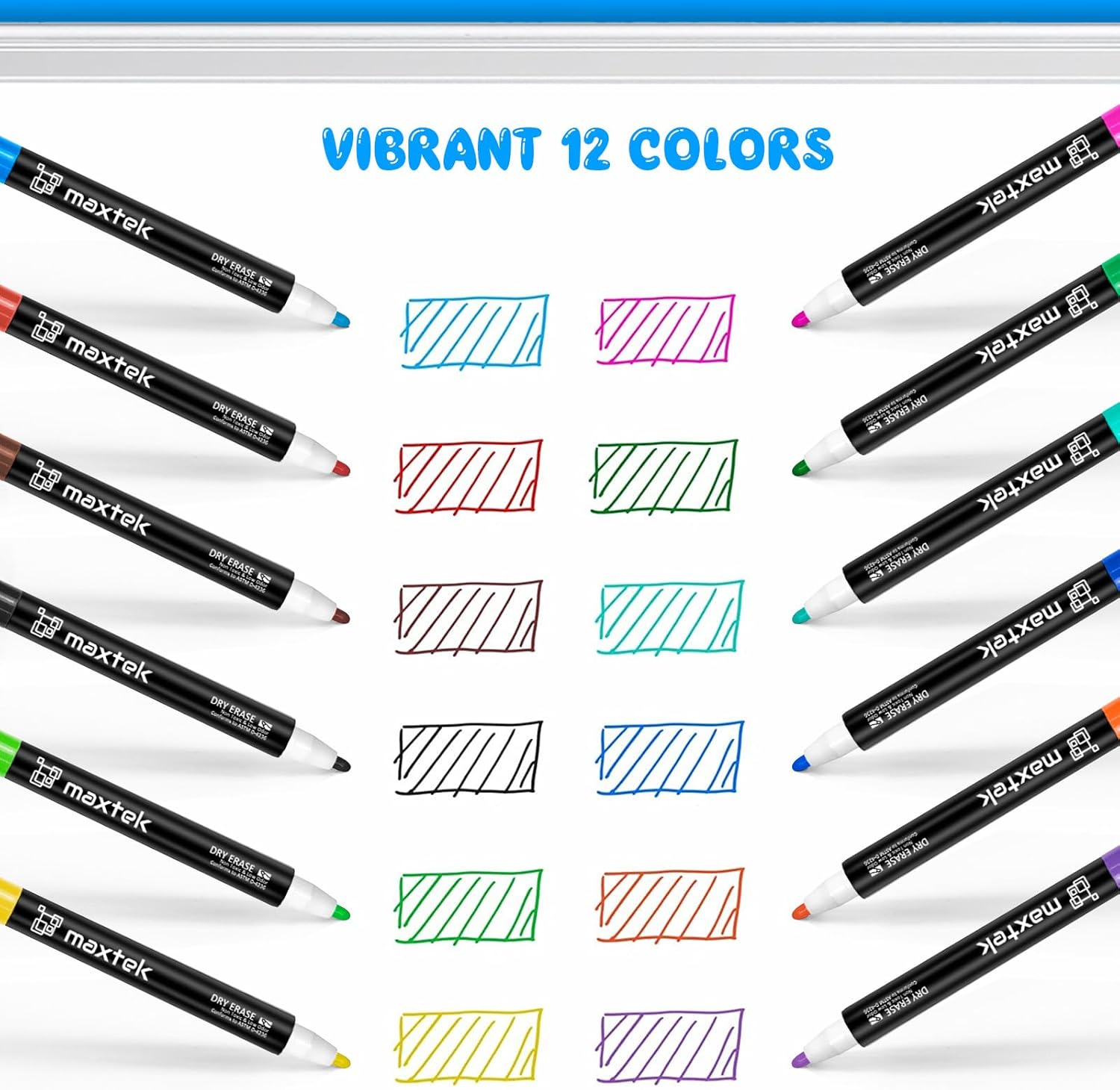 maxtek Magnetic Whiteboard Markers - 12 Count Colorful Fine Tip Dry Er