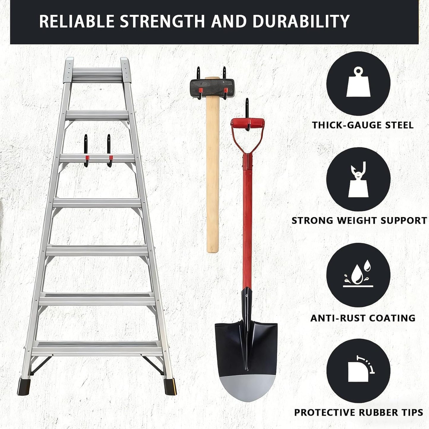 6 Pack Garage Hooks Heavy Duty, Multi Functional J Hooks, Anti Slip Ladder Hooks for Bikes, Chairs, Garden Tools and More. (9.48inch)