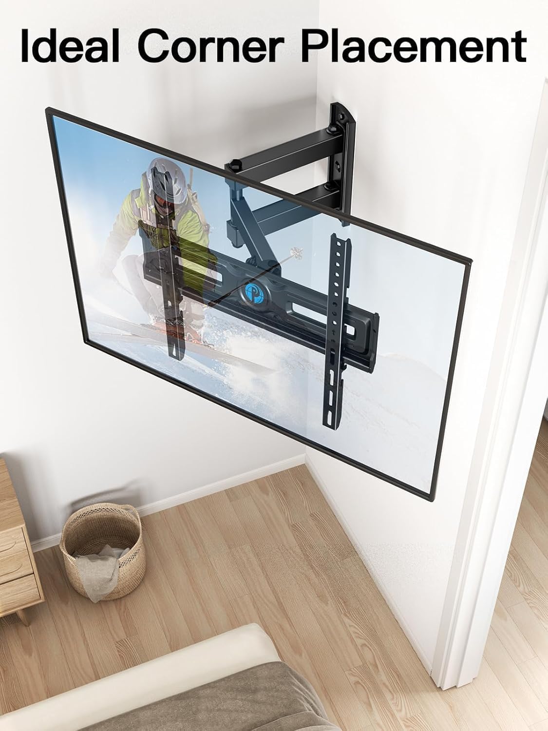 Pipishell Full Motion TV Wall Mount for Most 26-65 inch Flat & Curved TVs up to 77 lbs, Adjustable Bracket Height, Corner TV Mount with Single Articulating Arm, Max VESA 400x400mm, PIMF9
