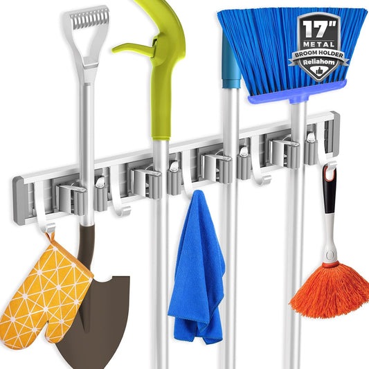 reliahom Adjustable Broom Holder Wall Mount, Mop Storage Tool Racks, B