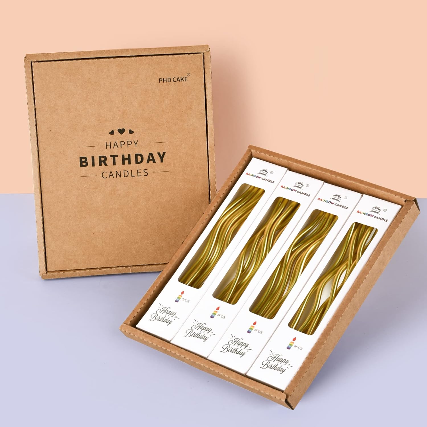 PHD CAKE 24-Count Gold Spiral Long Thin Metallic Birthday Candles, Cak
