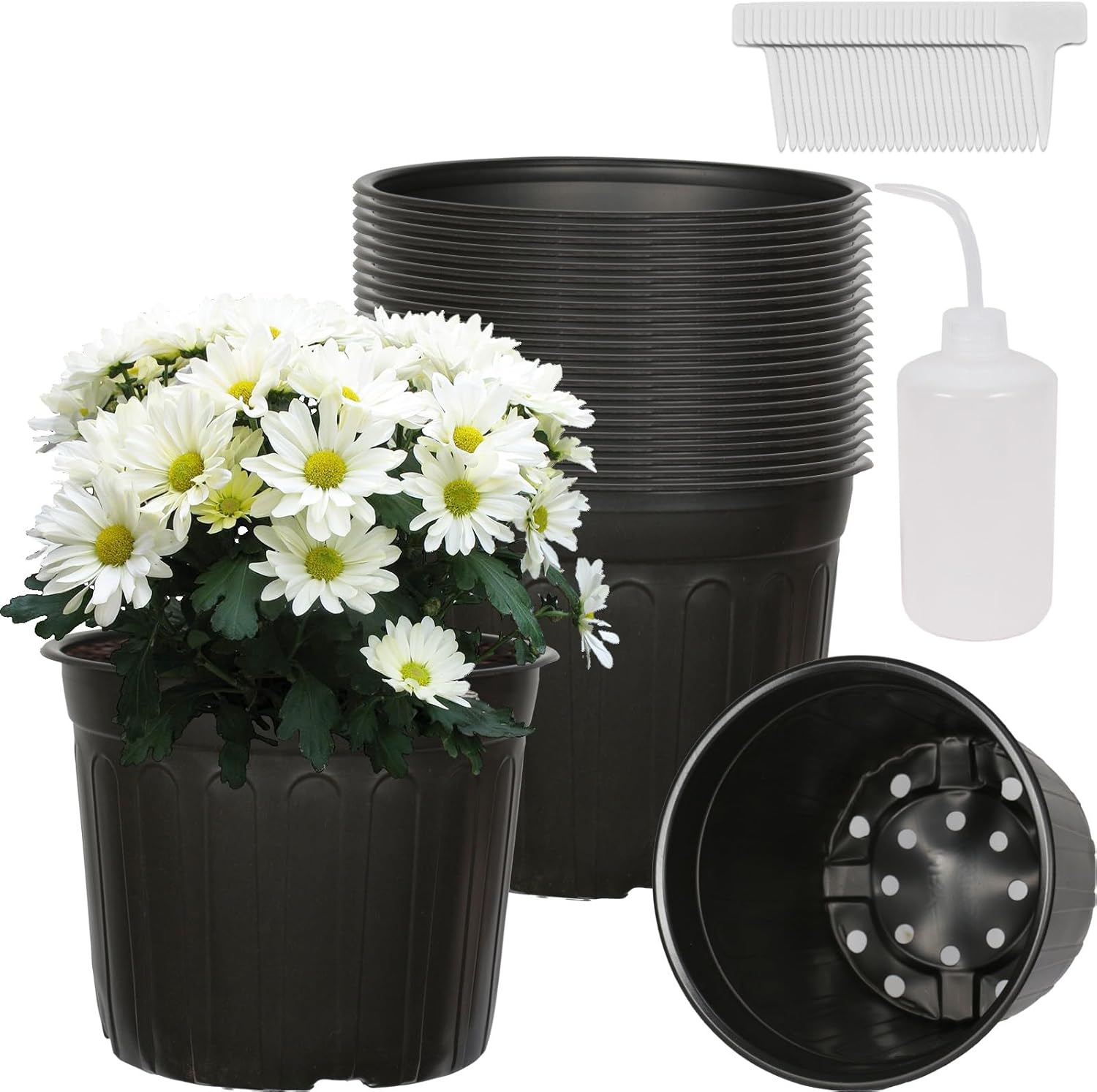 24-Pack 3 Gallon Flexible Plastic Plant Pots with 30Pcs Plant Labels,T