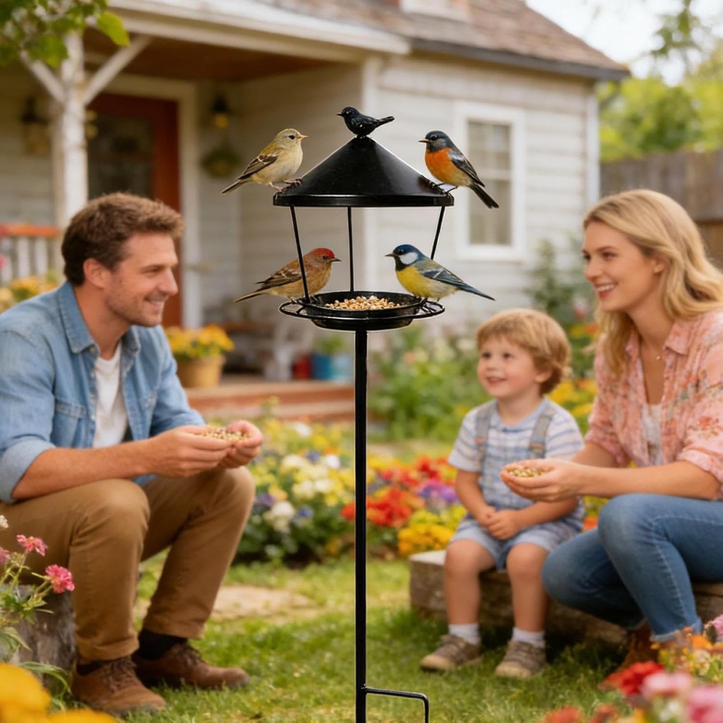 Standing Bird Feeder,Weatherproof Spill Guard Wild Feeding Station - Standing Bird Feeders for Outdoors - for Garden Backyard Patio Courtyard Yard