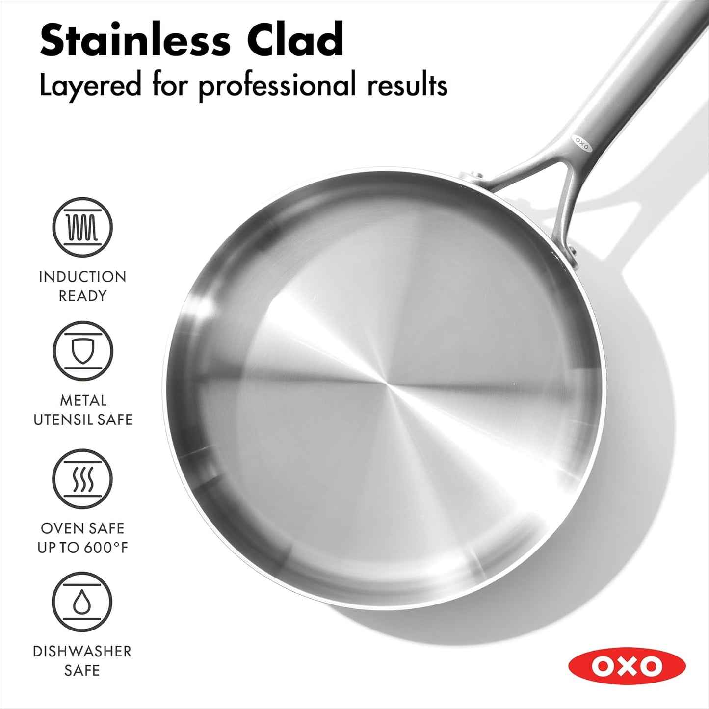 OXO Mira Tri-ply Stainless Steel, 10 Piece Cookware Pots and Pans Set,