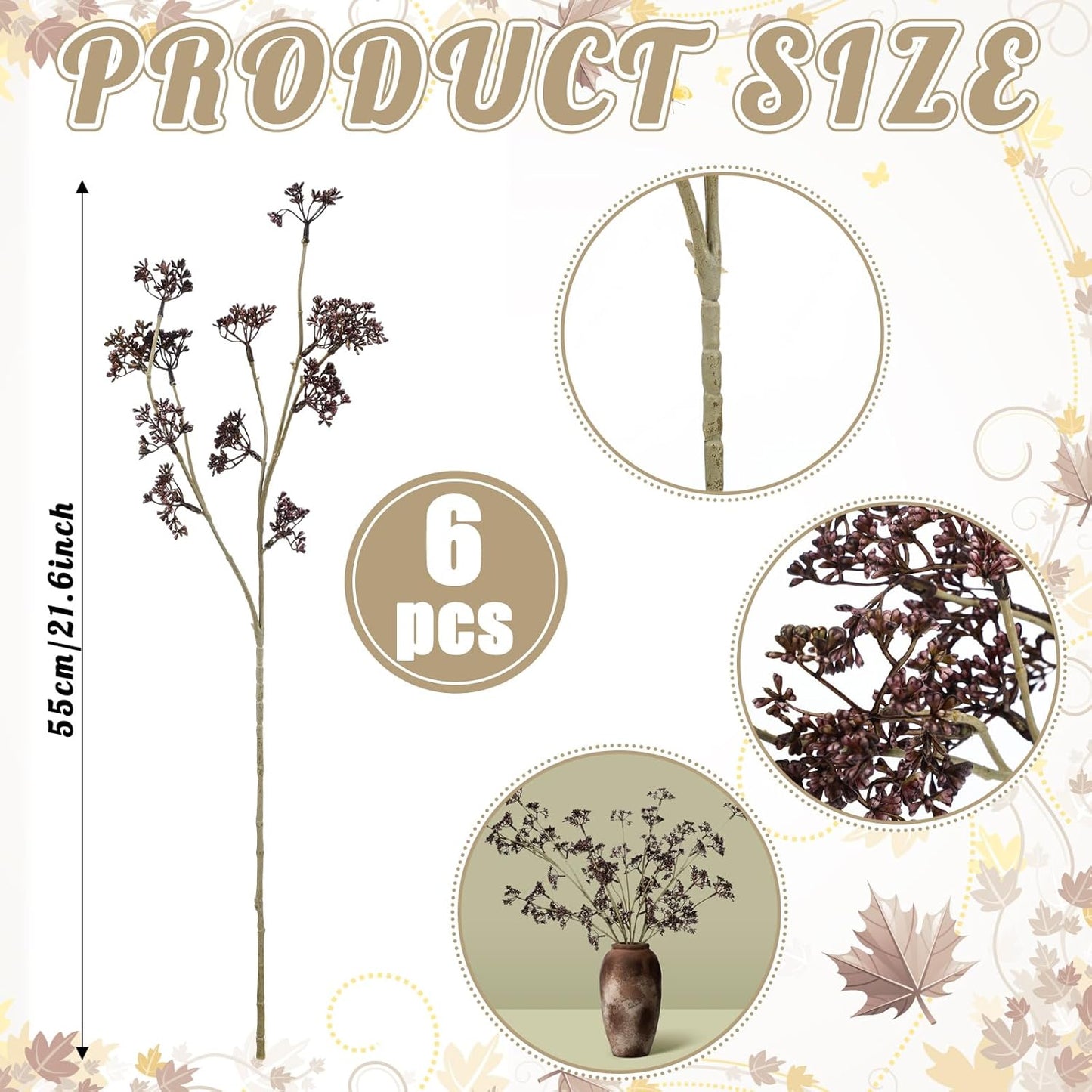 6 Pcs Dusty Plum Berry Stems Spring Faux Eucalyptus Seed Artificial Branches Faux Sedum Berry Spray Picks for Home Mantel Vase Farmhouse Garden Wedding DIY Decorations(Plum)