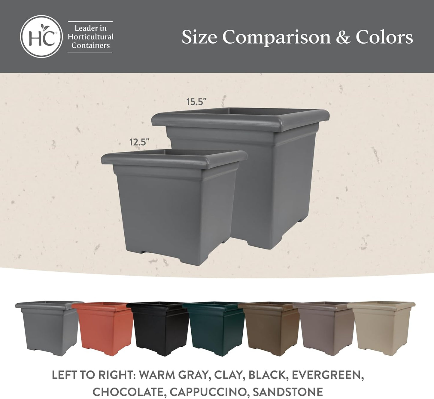The HC Companies 12.5 Inch Accent Square Plant Pots with Drainage, Lig
