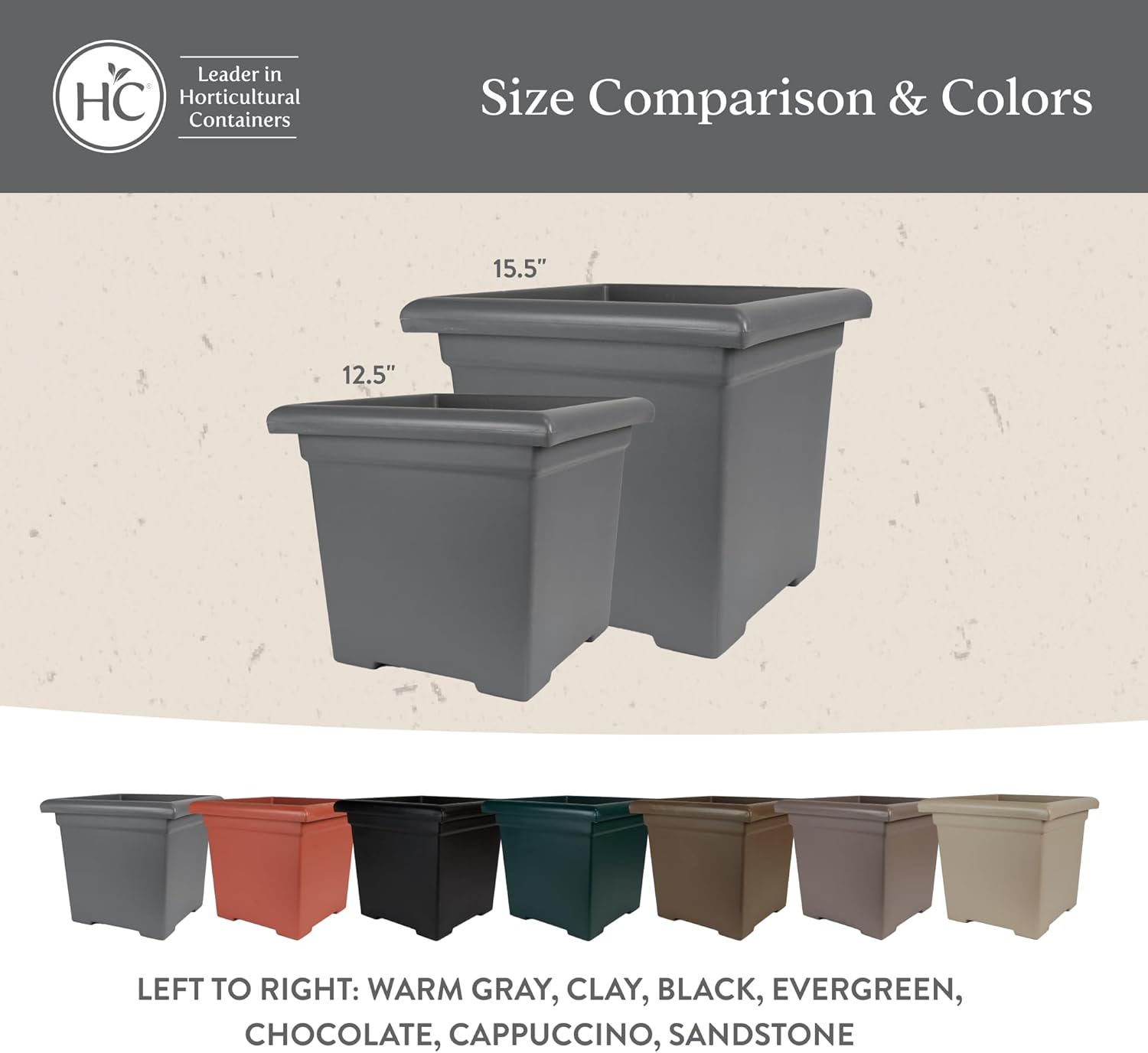 The HC Companies 12.5 Inch Accent Square Plant Pots with Drainage, Lig
