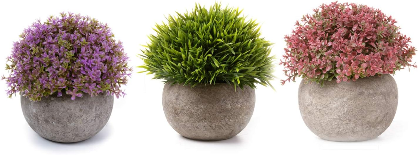 T4U Plastic Artificial Plants Fake Plants with Pots Decorative Colorful Lifelike Flower for Home/Office Decor Pack of 3