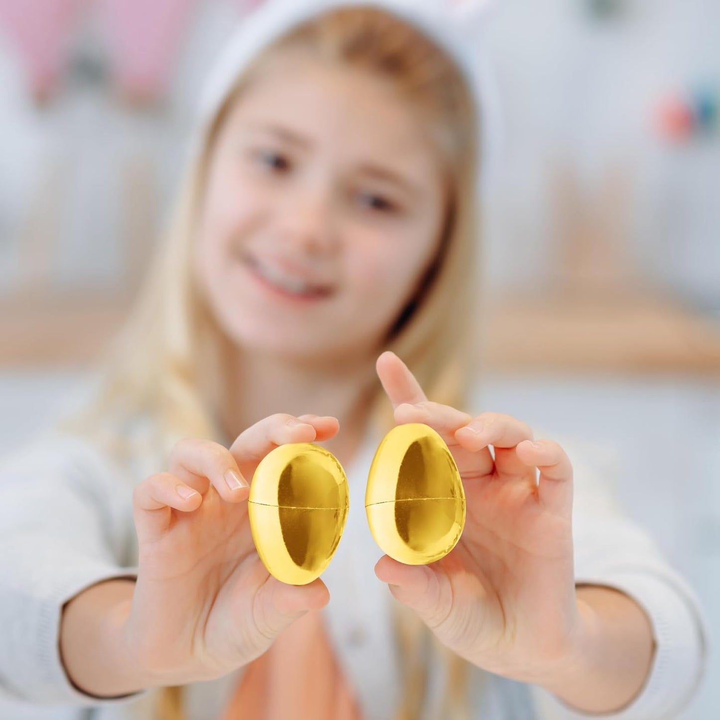 Taboom Gold Easter Eggs 12 Count - Plastic Easter Eggs Fillable Golden Egg Hunt For Easter Baskets, Party Decorations, & Party Favors