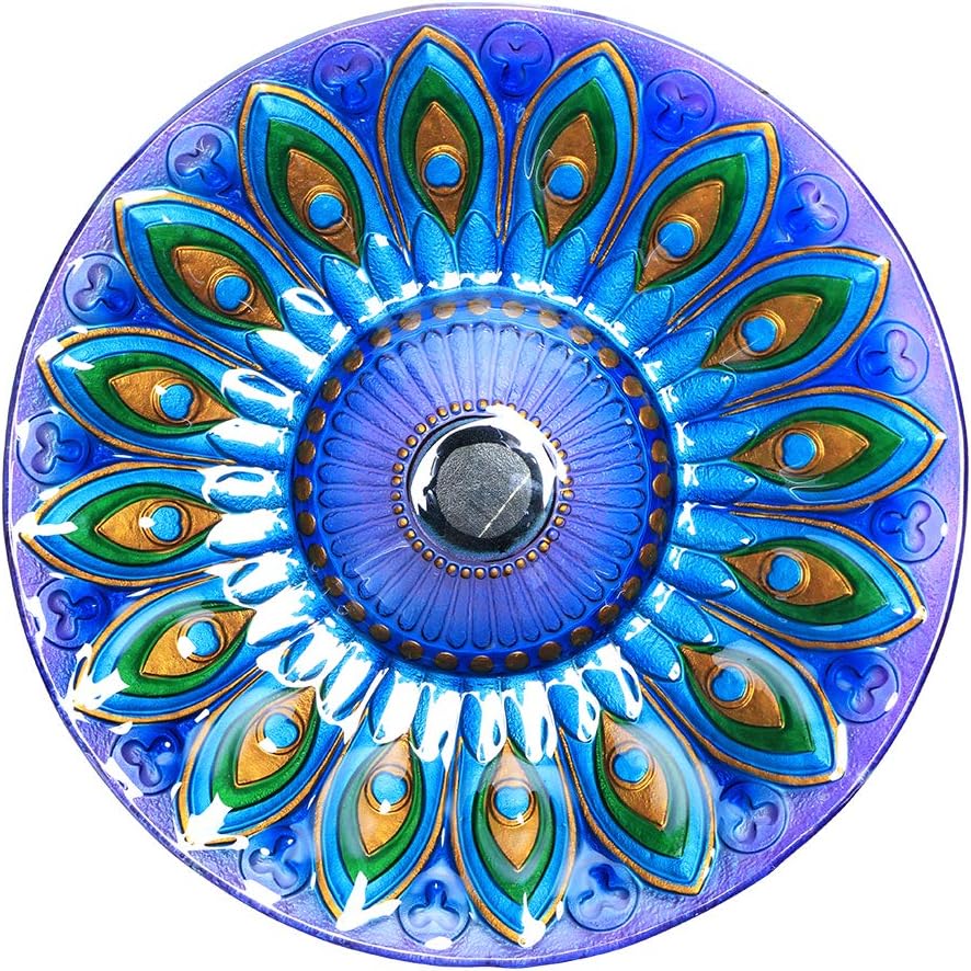 MUMTOP Outdoor Glass Birdbath Solar Birdbaths with Metal Stand for Lawn Yard Garden Peacock Decor,18” Dia 21.65 Height