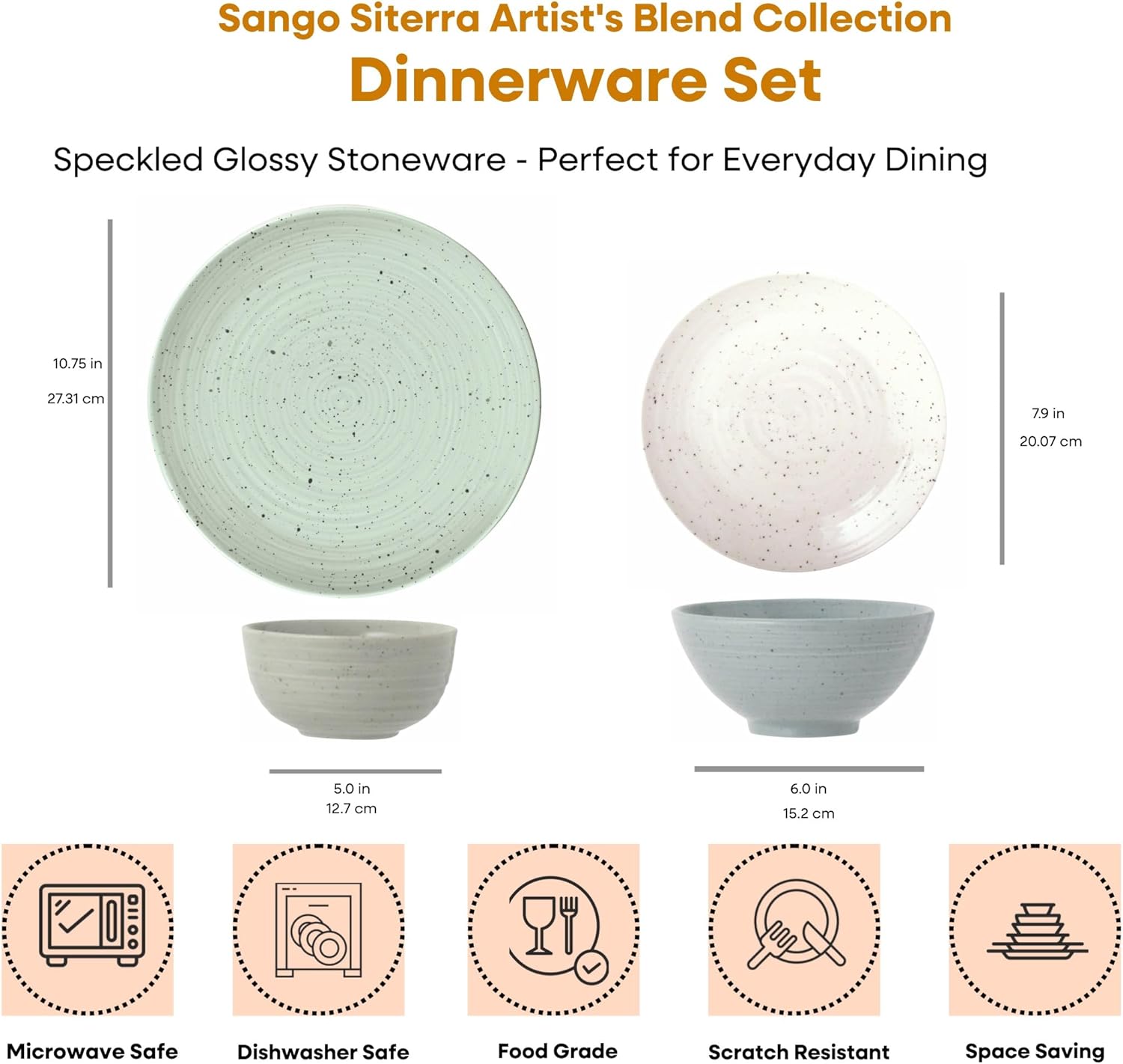 Sango Siterra Artist's Blend 16-Piece Stoneware Dinnerware Set for 4, 