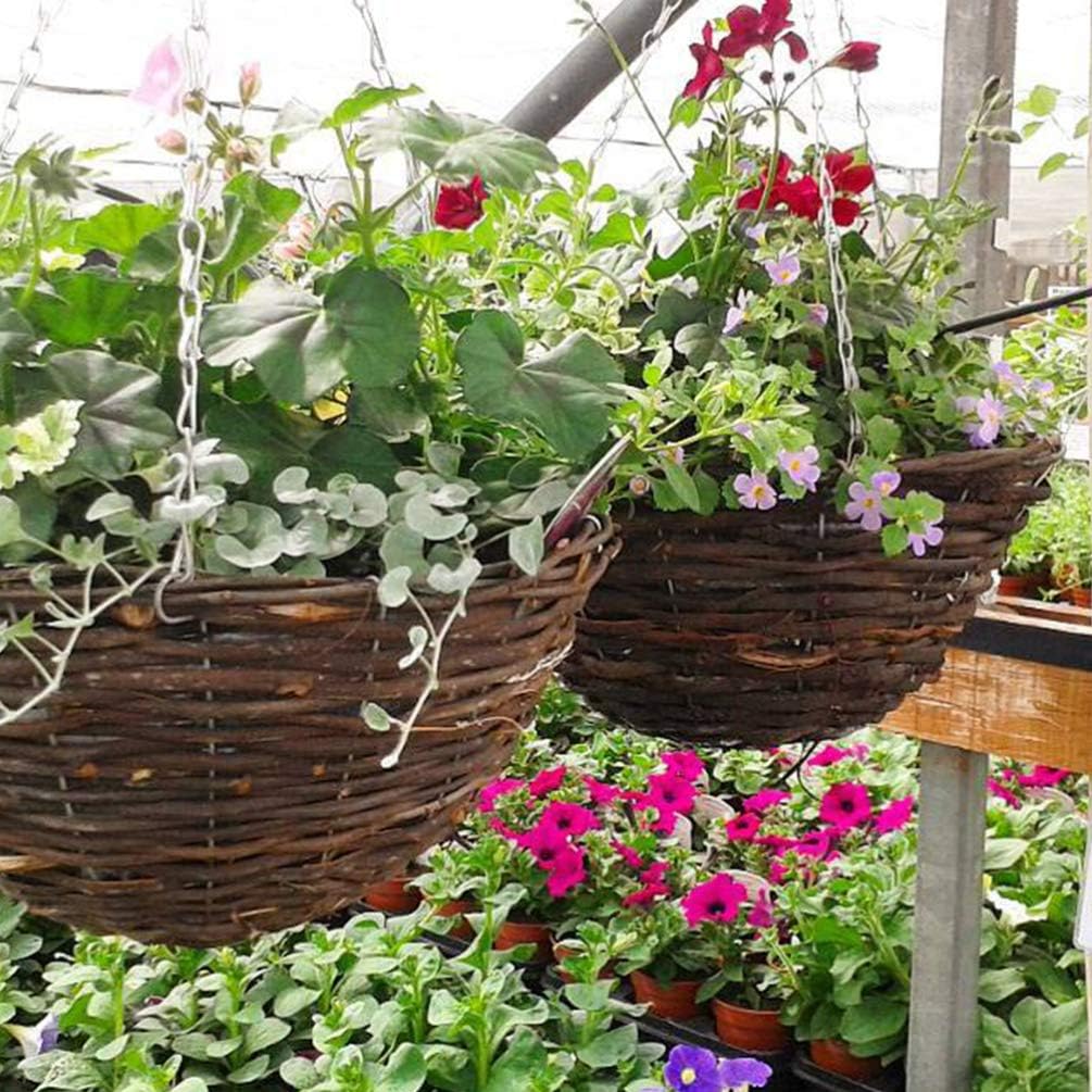 Rattan Hanging Basket for Plants Seagrass Hanging Planters Indoor Outdoor Plant Flower Hanging Pots Woven Straw Planter Ceiling Flower Pots for Decoration 2pcs