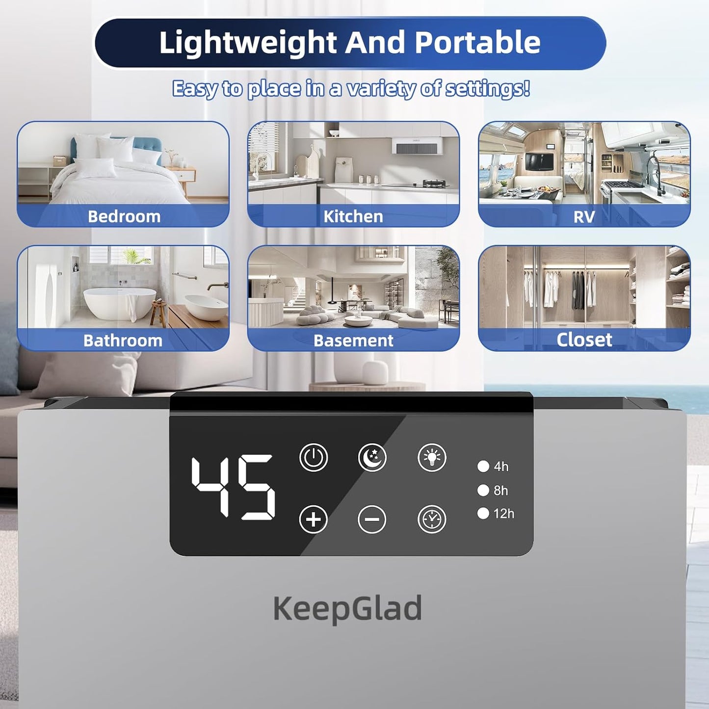 Dehumidifier, 98OZ Dehumidifiers for Home(1000sq.ft), Humidity Display Dehumidifier for Basement Bathroom Bedroom, Auto Shut Off, Washable Filter, Drain Hose, Timer, 7 Ambient Lights, Gray