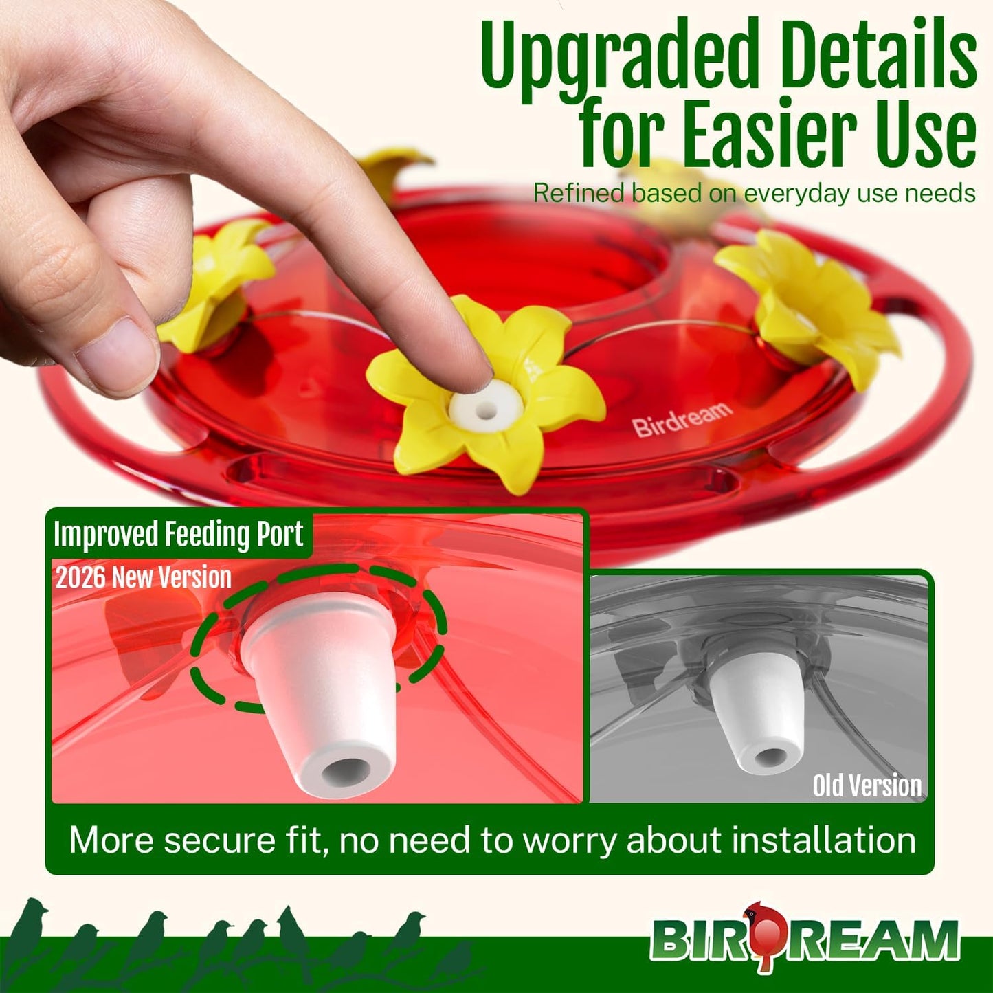 Birdream 2026 Upgraded Hummingbird Feeders for Outdoors, 15oz Hanging Hummingbird Feeders Ant Proof, Easy to Clean and Maintain, Gift for Bird Lover, Red (1 Pack)