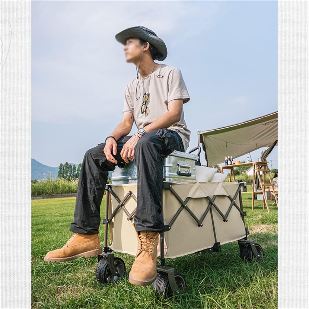 JSEIAJB Camping Cart 80L Folding Trolley Portable Ultralight Shopping Pushcart Outdoor Picnic Beach Wagon Trailer Car