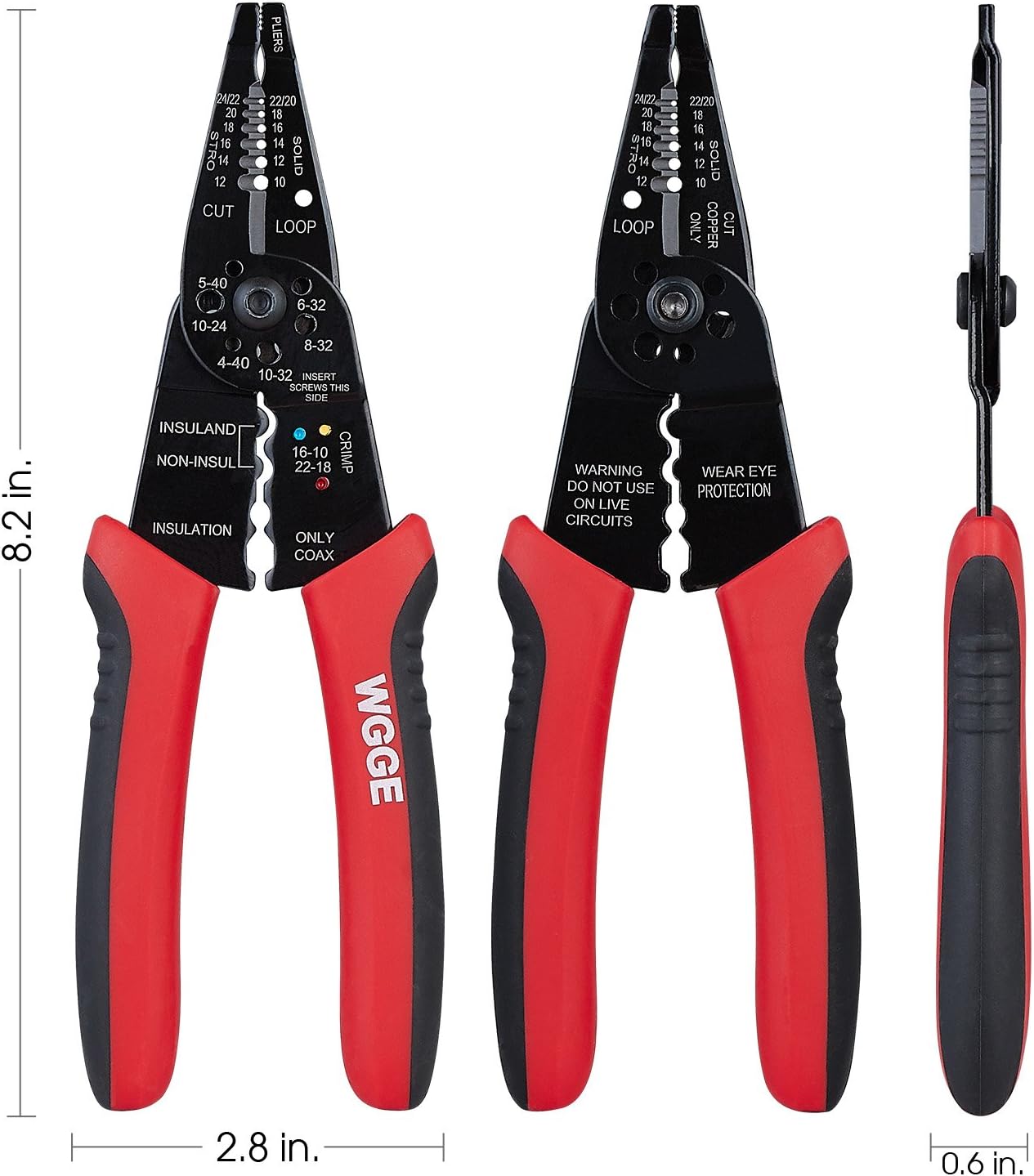 WGGE WG-015 Professional 8-inch Wire Stripper/Crimping Tool, Cable Cut