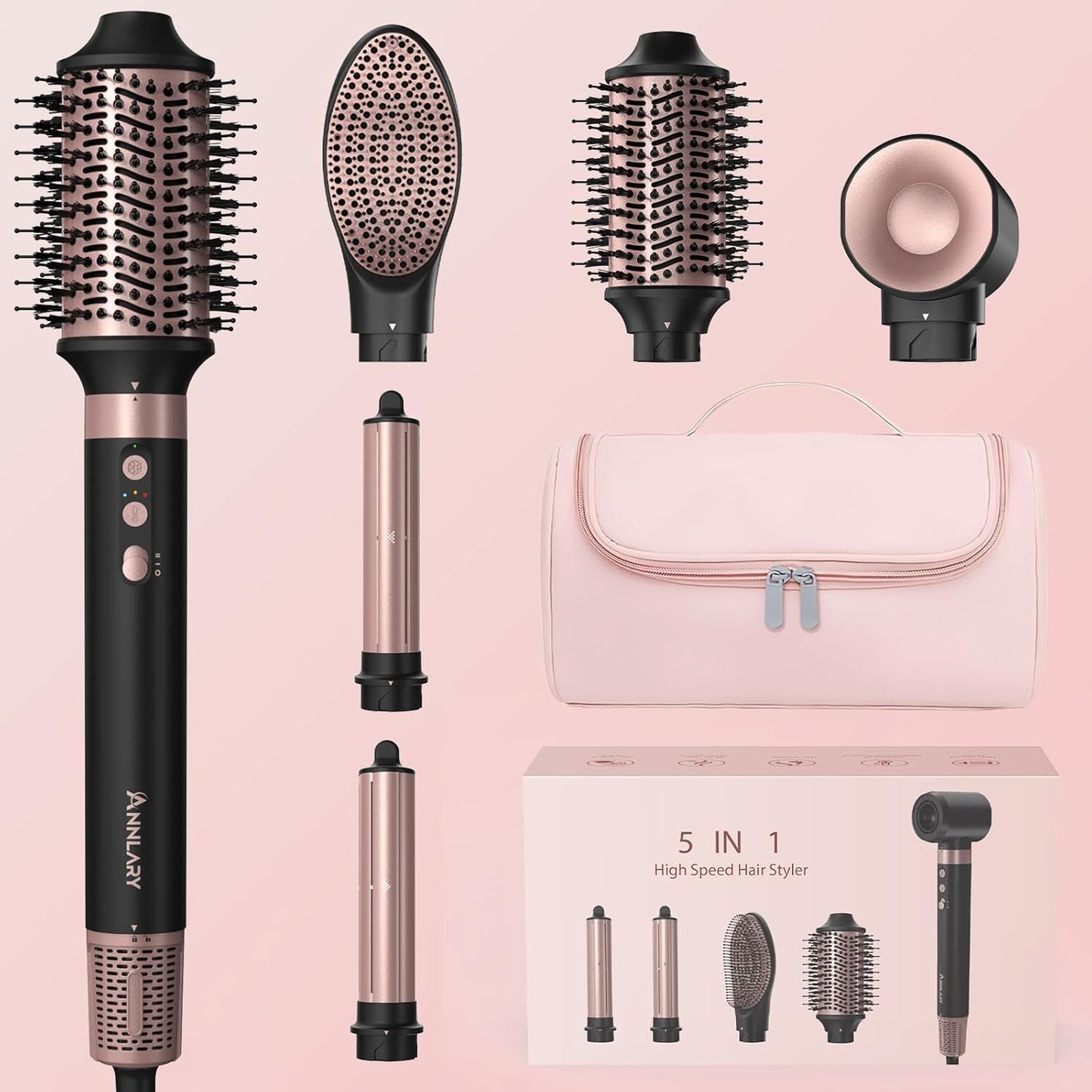 5 in 1 Ionic Hot Air Styler, 1400W Powerful Hair Dryer Brush, Auto-Wra