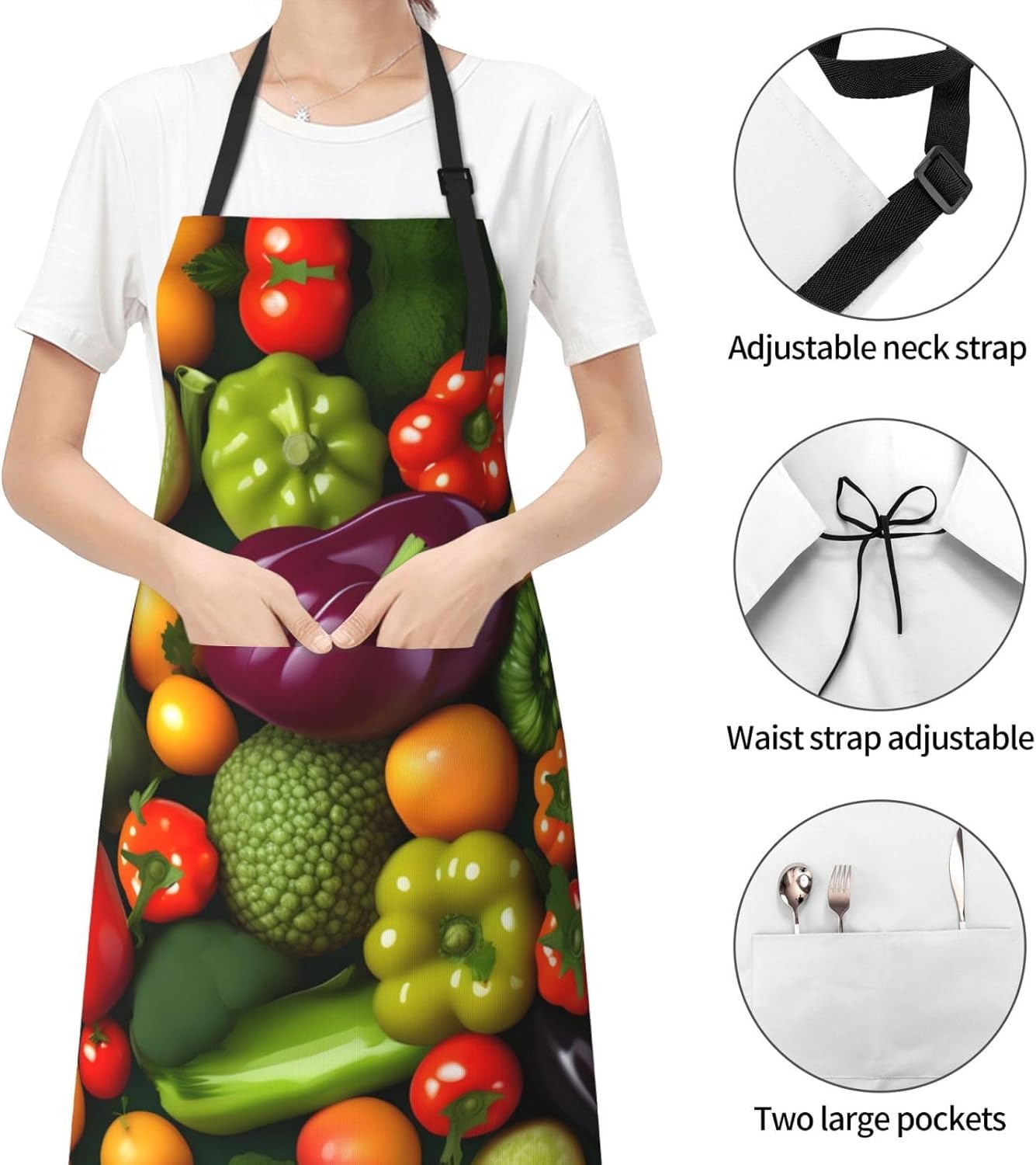 Vegetable Fruit print Waterproof apron with pocket adjustable cooking apron for adult kitchen bibs to bake