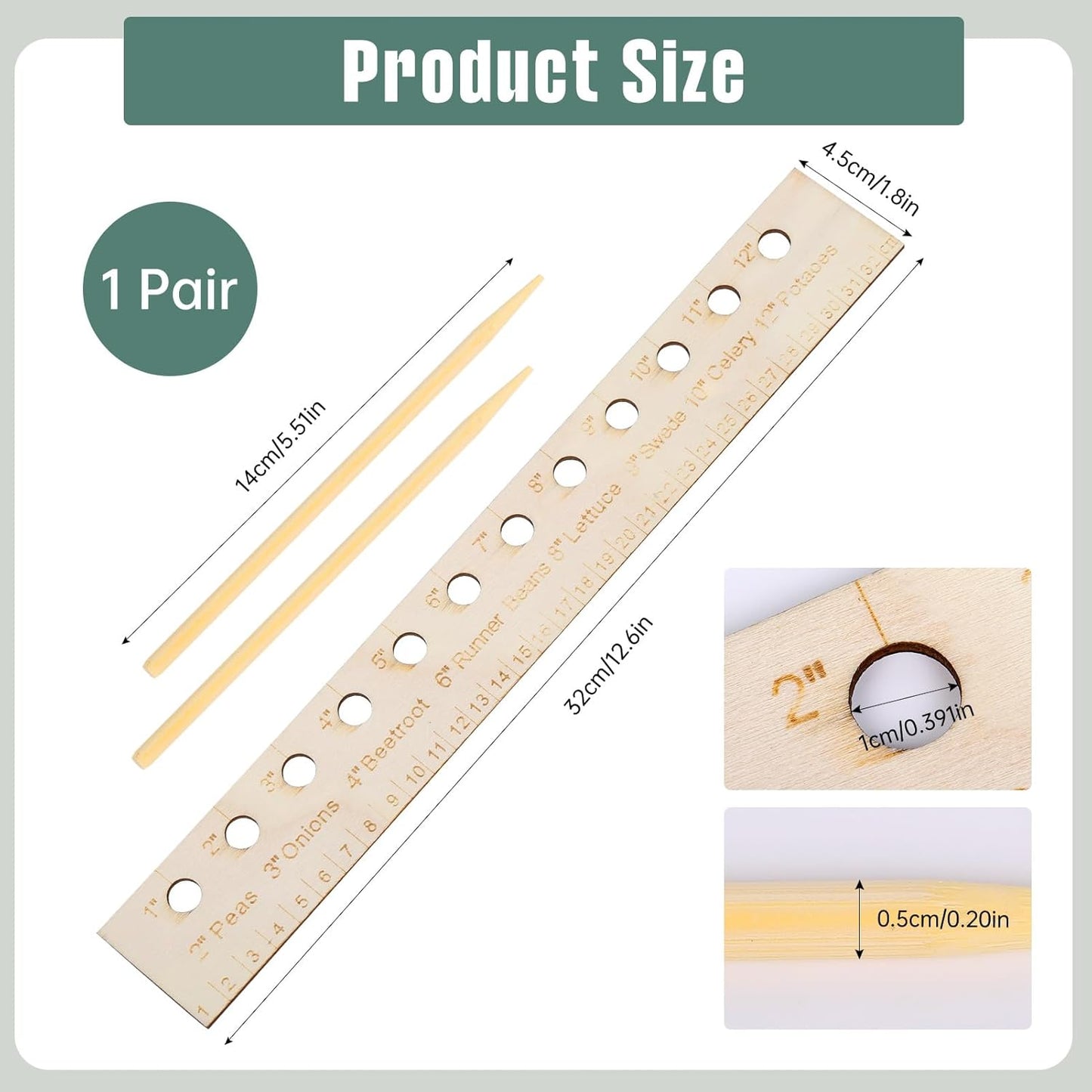 Seed Spacers Planting Tool, Garden Seed Planter Ruler with 2 Wooden St