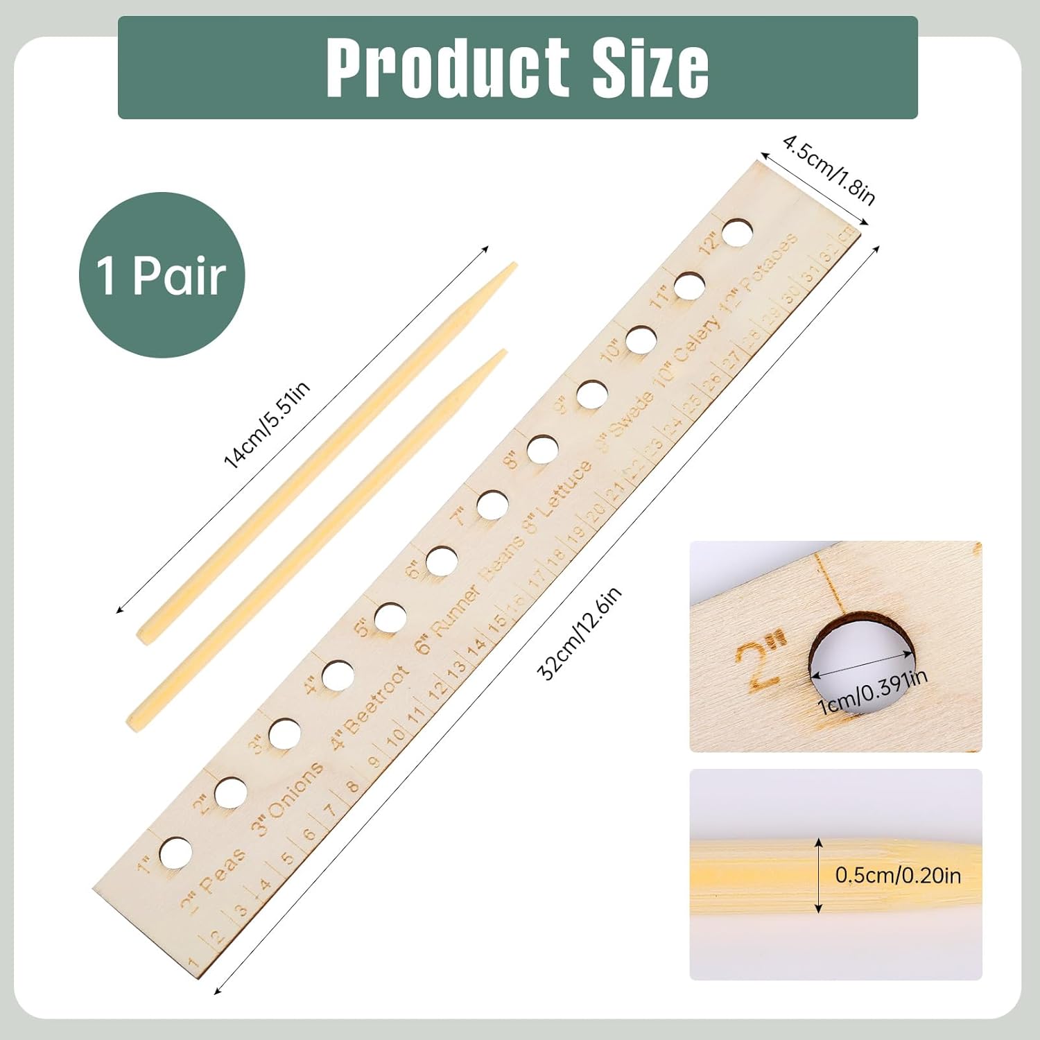 Seed Spacers Planting Tool, Garden Seed Planter Ruler with 2 Wooden St