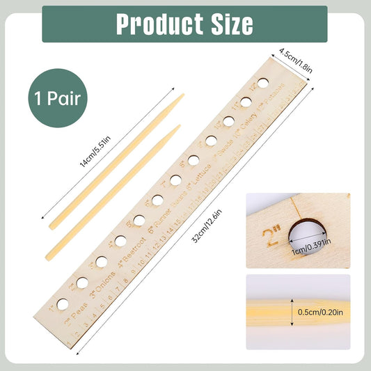 Seed Spacers Planting Tool, Garden Seed Planter Ruler with 2 Wooden St