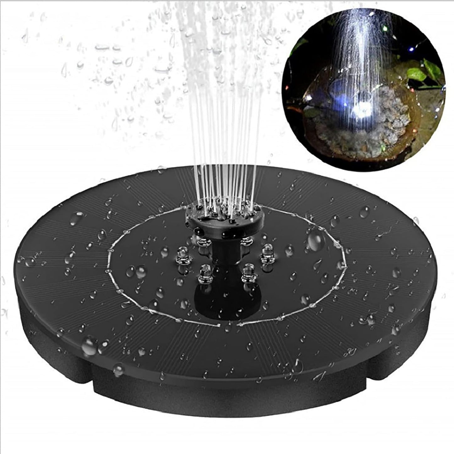 Garden Solar Fountain Pump 2.4W Bird Bath Floating Fountain Free Standing Solar Pond Pump with LED Lights and 4 Nozzles Solar Water Fountain Kit for Pond Pool Outdoor Garden-2.4w 18cm(7inch)