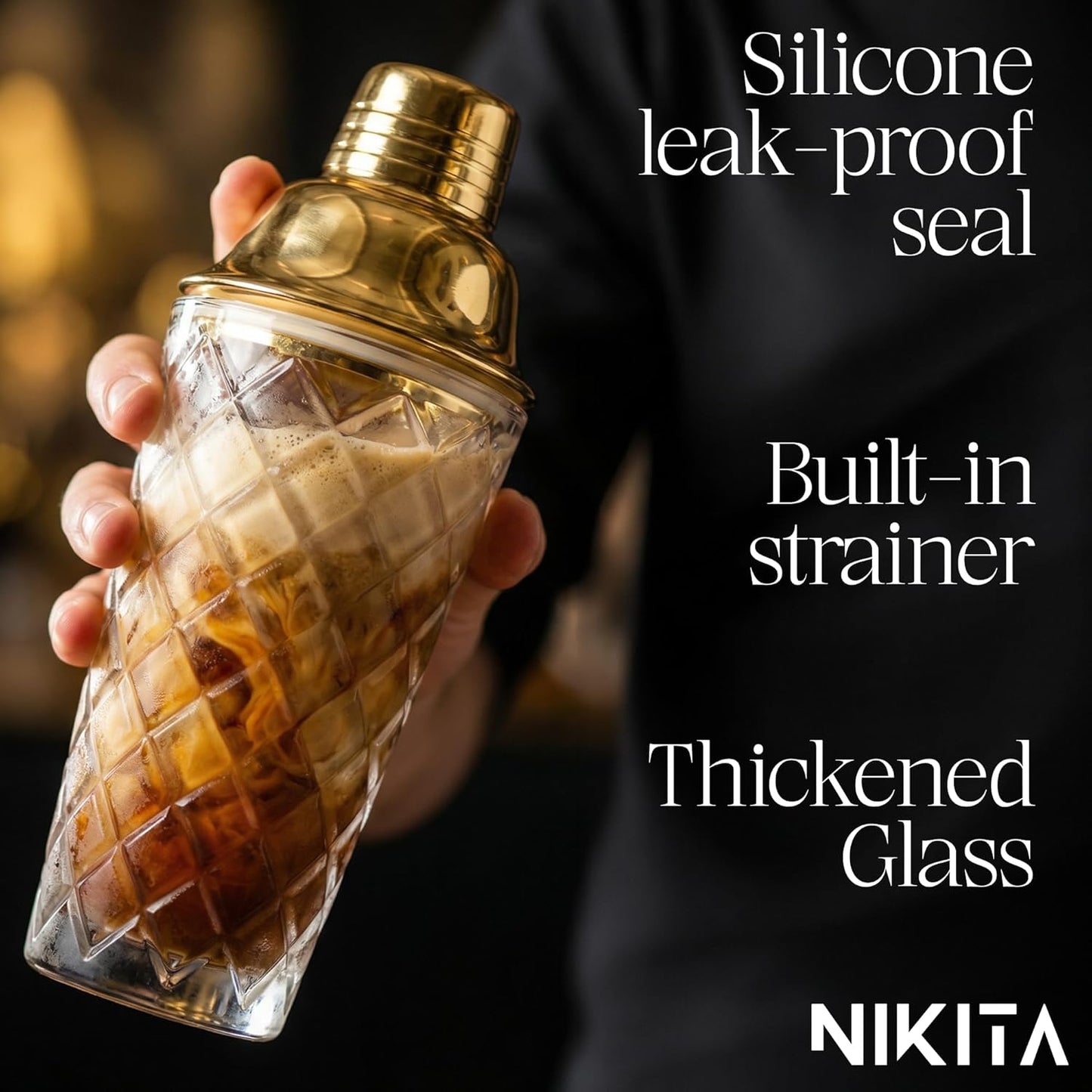 NIKITA by Niki Glass Cocktail Shaker Set, 5-Piece Martini Shaker & Bar