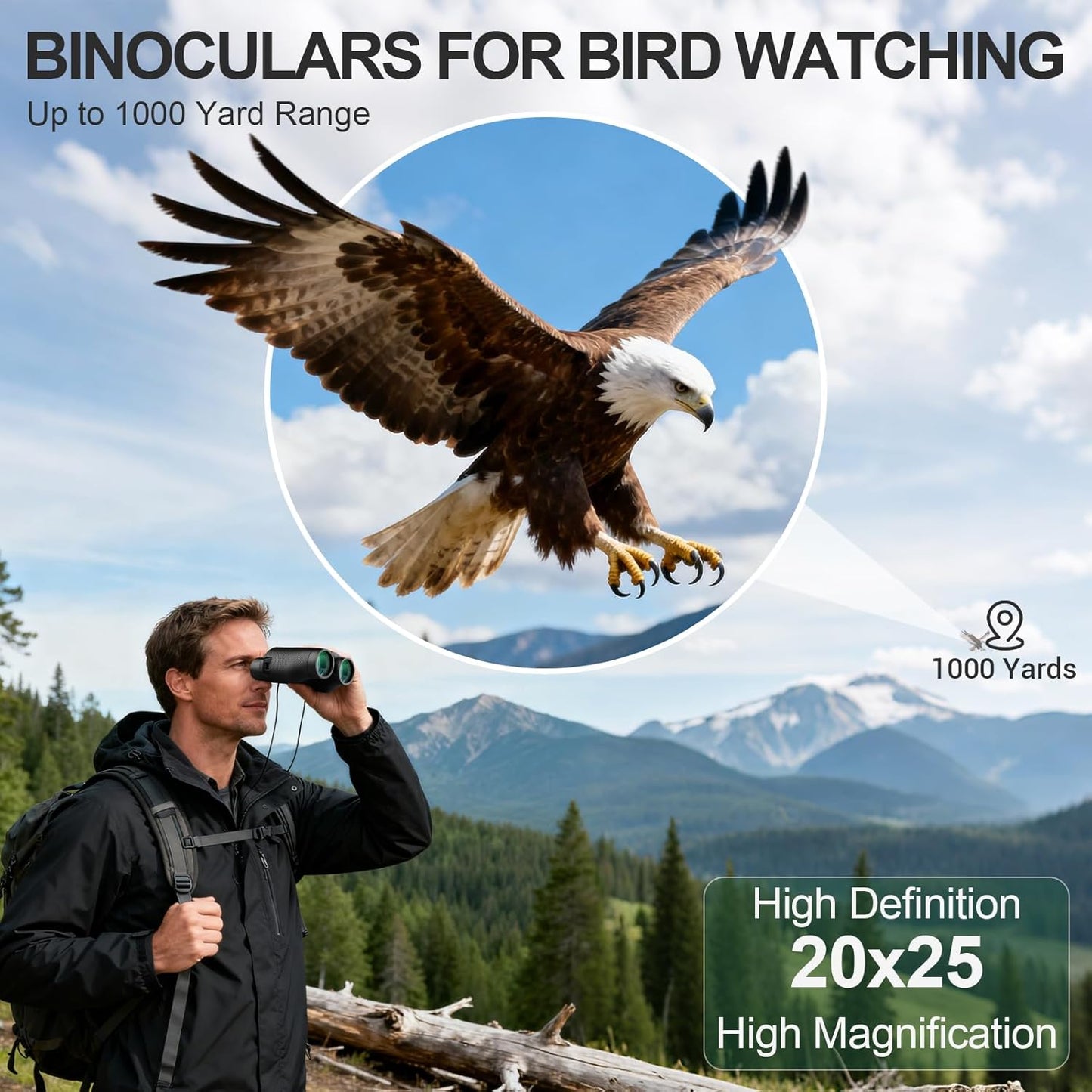 20x25 Compact Binoculars for Adults and Kids - WOZEL HD Small Binocular Easy Focus - Lightweight High Powered Binoculars for Bird Watching Travel Hunting Sightseeing Gifts