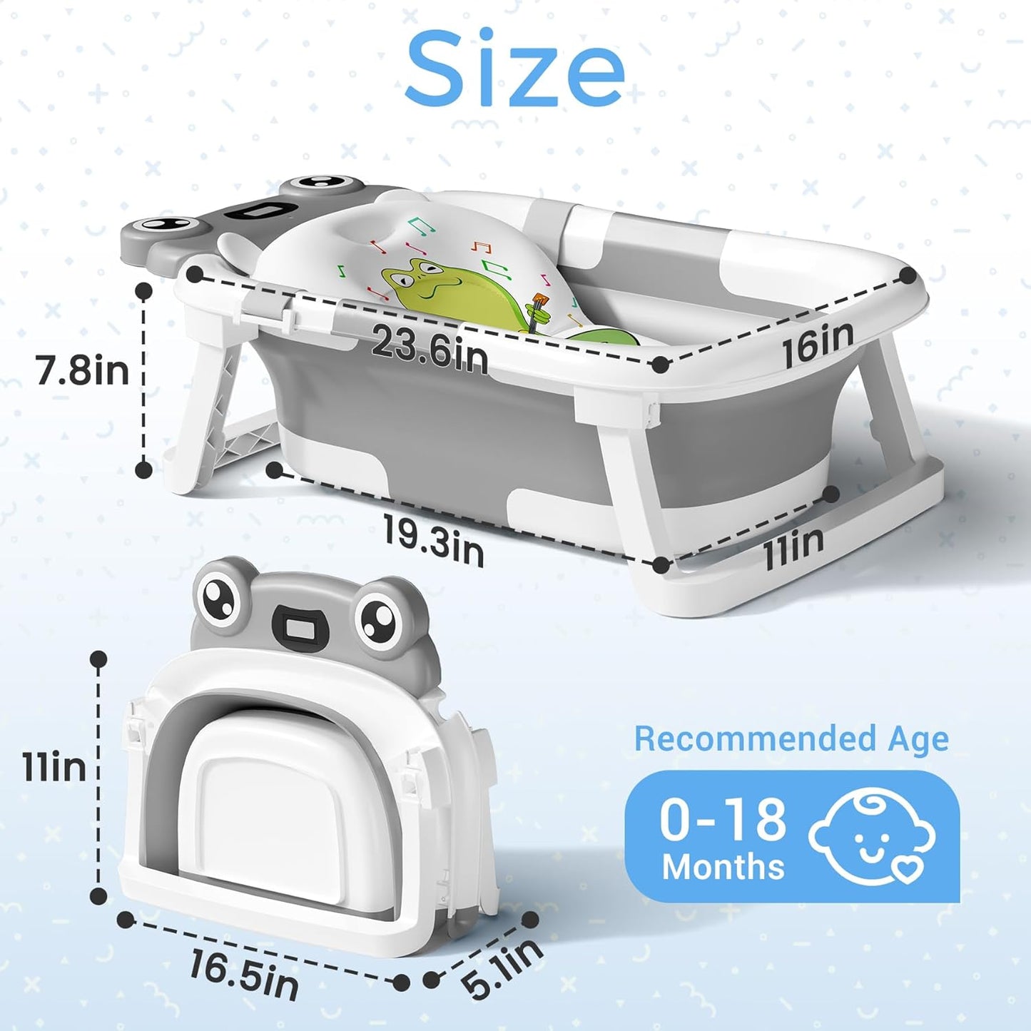 Baby Bathtub, Collapsible Newborn Bathtub for Infant to Toddler 0-24 M
