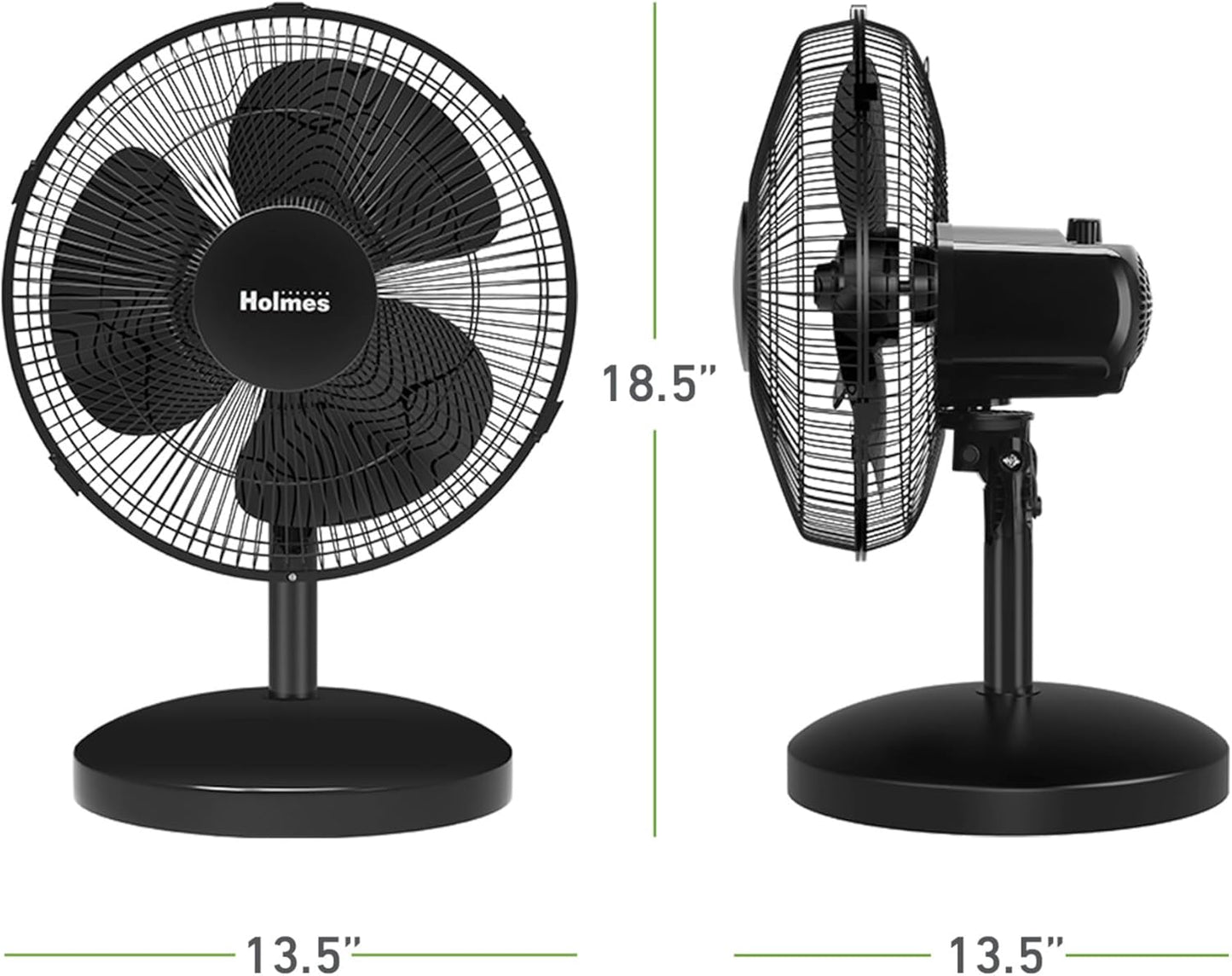 Holmes 12 Inch Oscillating Table Fan 3 Speeds 75 Degree Wide Angle Oscillation Adjustable 15 Degree Tilt Quiet Operation Home Office Bedroom Kitchen Black