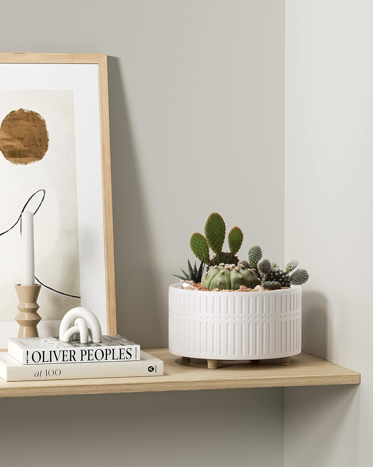 LE TAUCI Succulent Pots, 6.5+8 Inch Ceramic Indoor Plant Pot with Drai