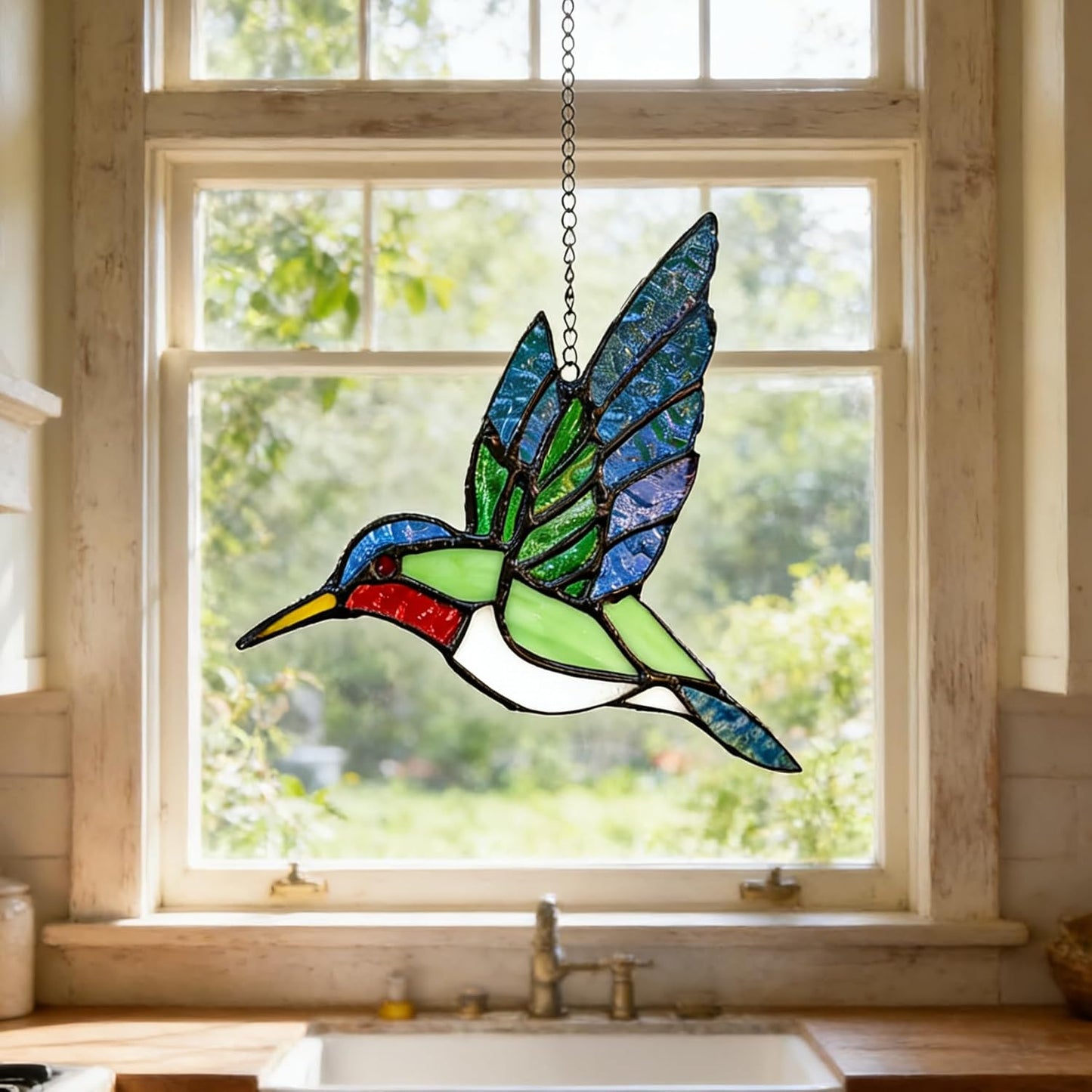 Hummingbird Stained Glass Suncatcher for Window Hanging Handmade Color
