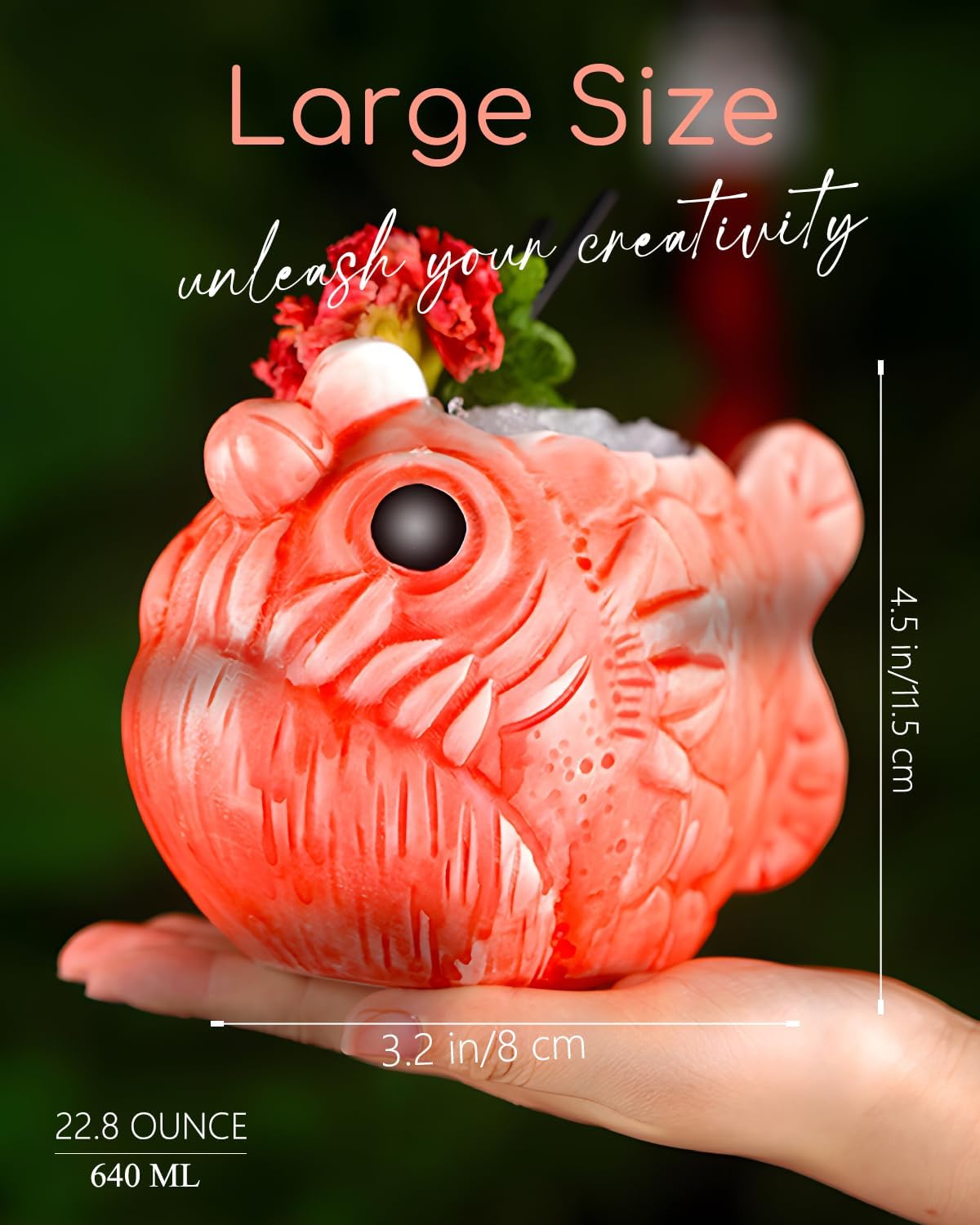 Tiki Mugs Cocktail Set of 2 Ceramic Weird Fish Tiki Mugs, Hawaiian Luau Party Mugs, Fun Exotic Cocktail Tiki Cups, Tropical Tiki barware for Party Barware, 22oz/650ml