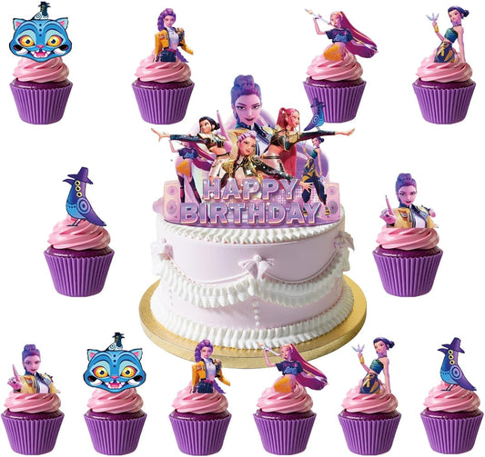 만화 케이크 장식 25개, 귀여운 생일 축하 케이크 토퍼, 테마 파티, 생일 축하 및 휴일 축제에 적합