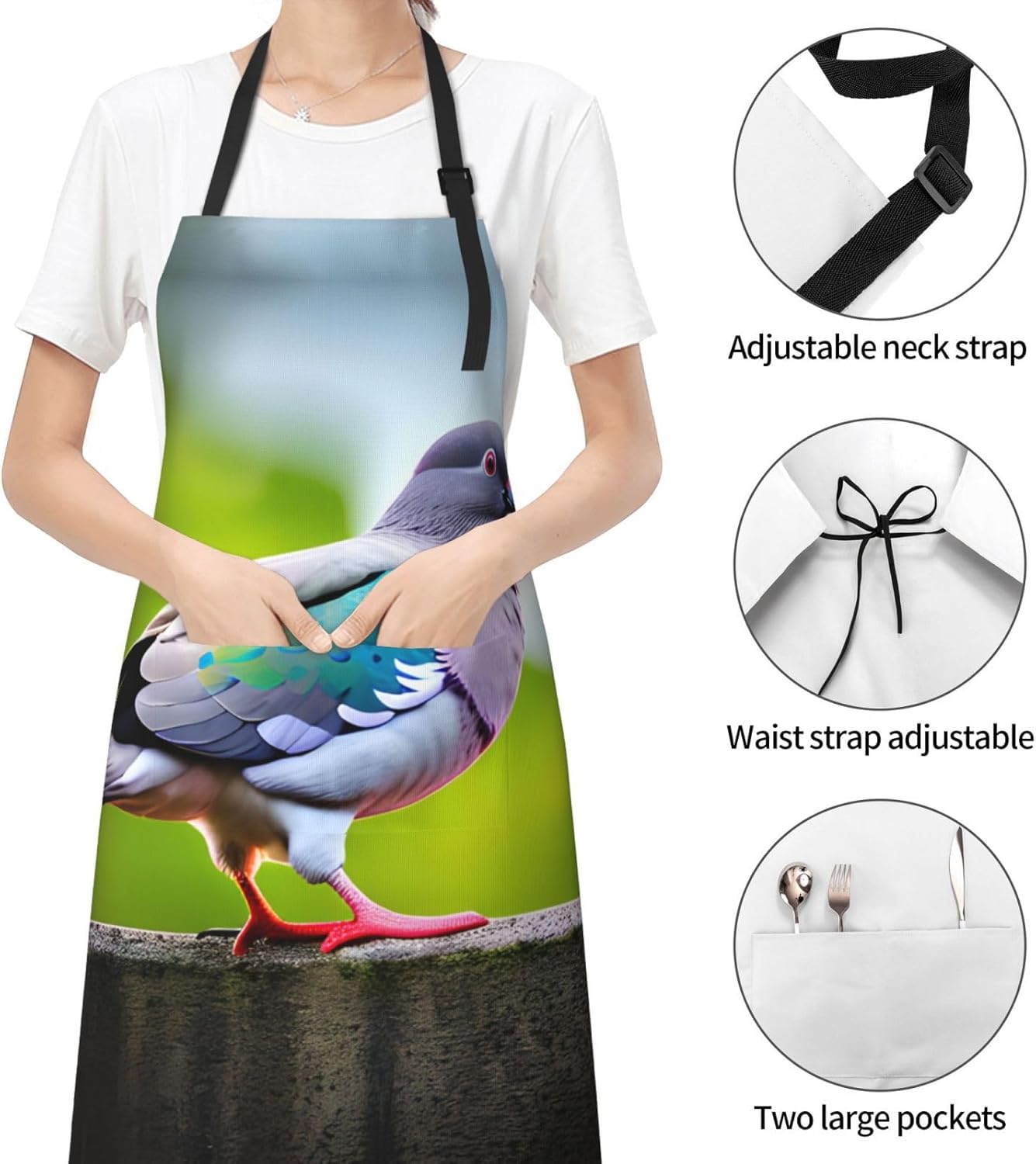 cartoon pigeon 3 print Waterproof chef's apron with pocket apron for k