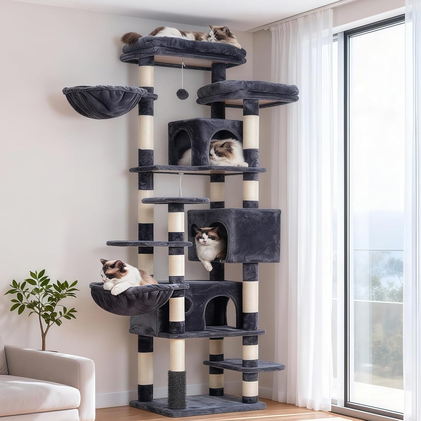 Hey-brother Cat Tree, 74 inches Multi-Level XL Large Cat Tower for Ind