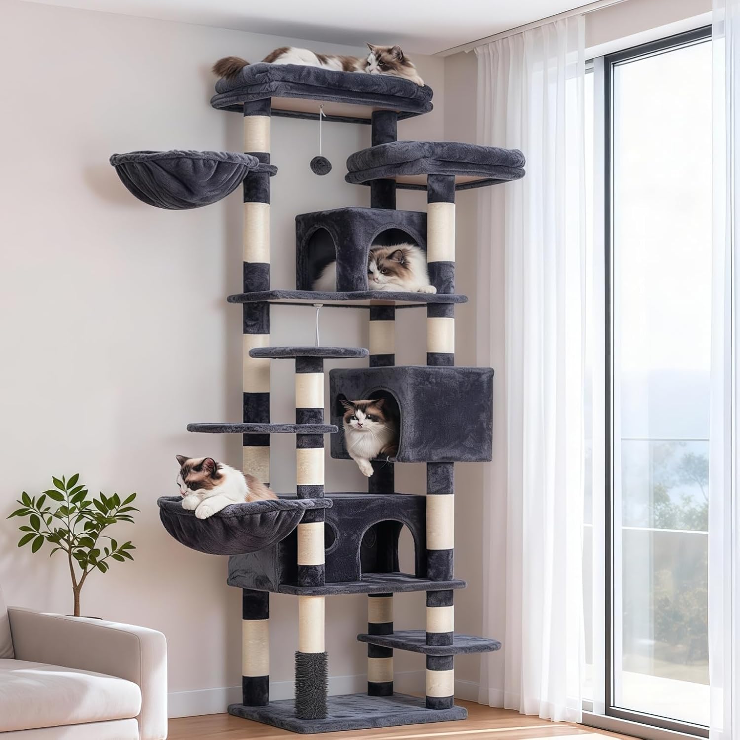 Hey-brother Cat Tree, 74 inches Multi-Level XL Large Cat Tower for Ind
