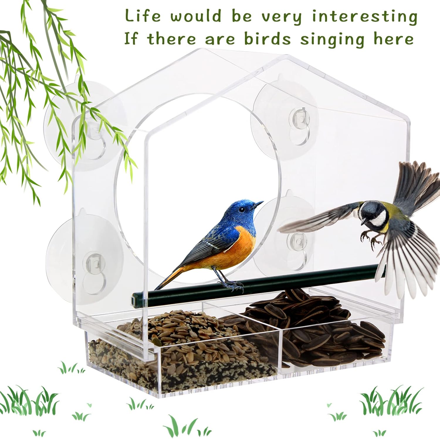 Acrylic Window Bird Feeder with 4 Strong Suction Cups, Clear and Trans