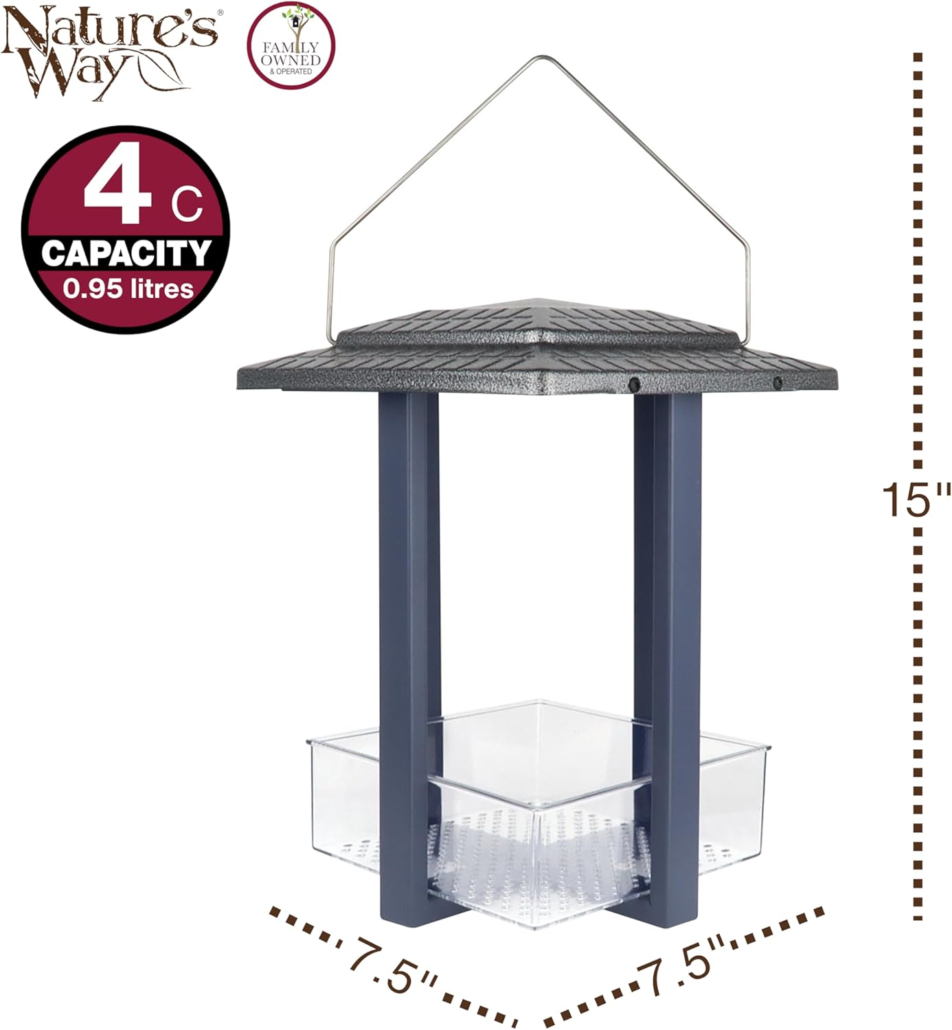 Nature's Way Fly-in Hanging Metal Fly Through Bird Feeder with Roof, 4