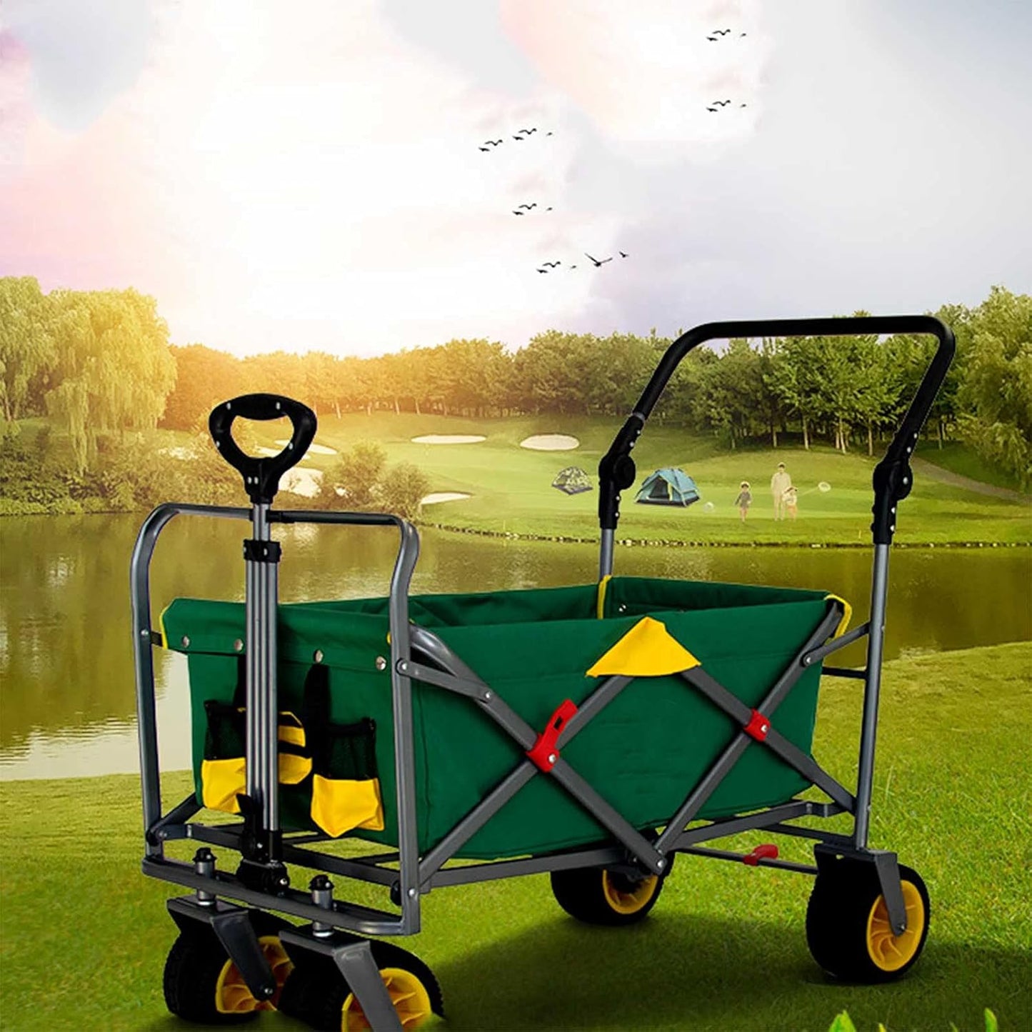 Heavy Duty Wheelbarrow Large All-Terrain Garden Cart Beach Wagons with Big Wheels with Brake Foldable Wagon Cart Suitable for Any Terrain (Blue)