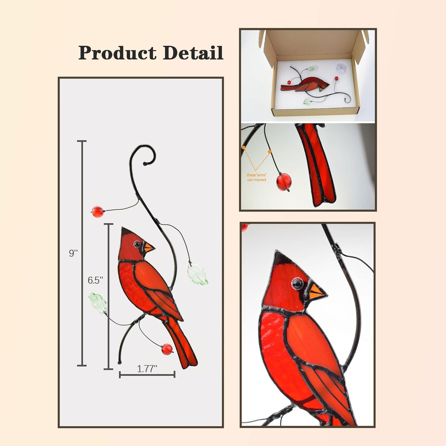 Lolitarcrafts Bigger Cardinal Stained Glass Window Hangings Cute Birds