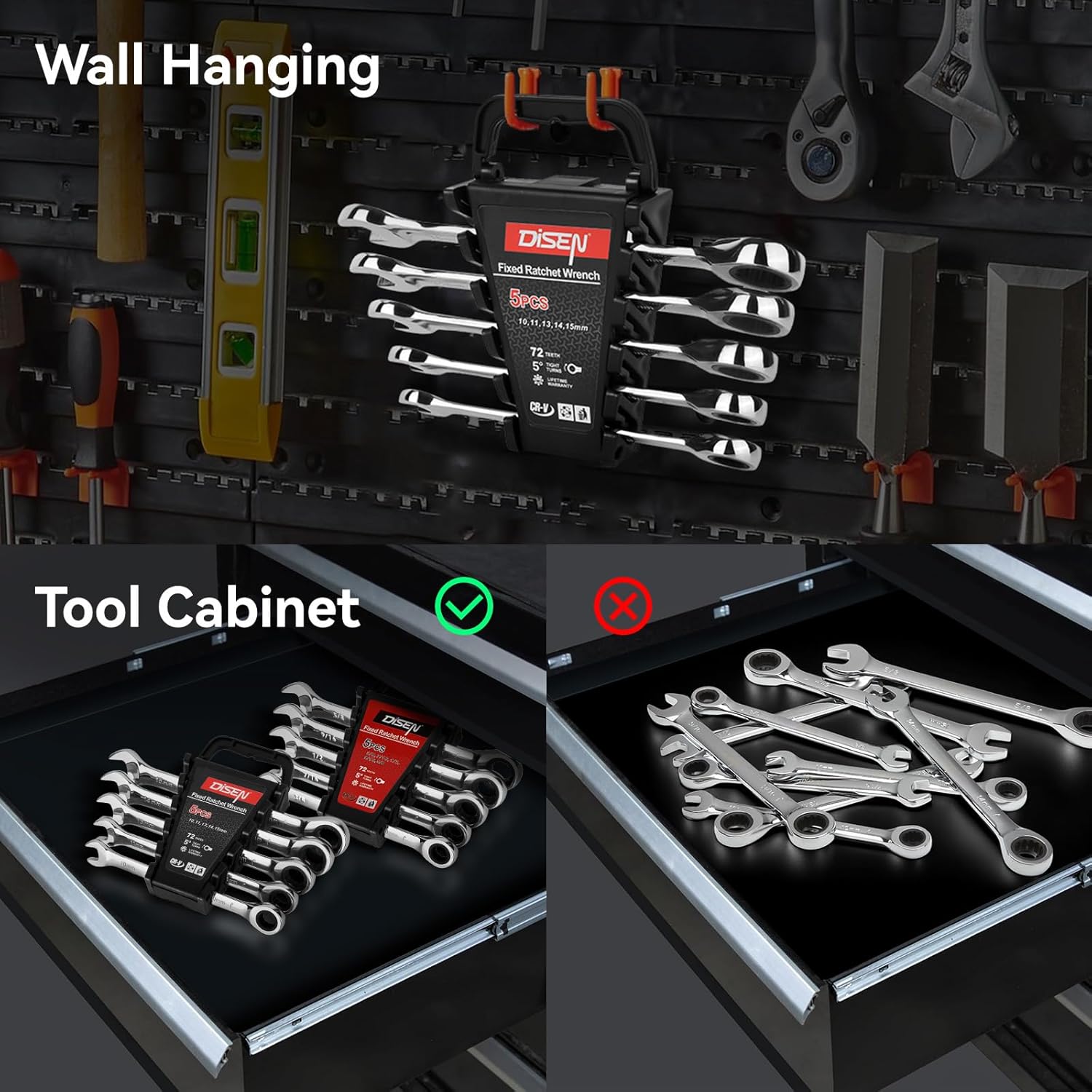 DISEN 10Pcs Ratcheting Wrench Set SAE & Metric Ratchet Wrench Set with