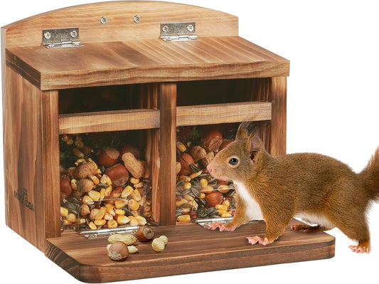 MIXXIDEA Large Squirrel Feeder House, Wooden Squirrel Feeders for Outs