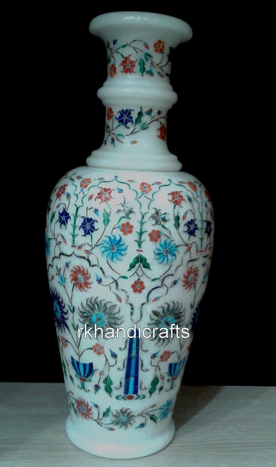 Marble Flower Pot I Marble Decorative Flower Vase I Handmade Plant Stand I Corner Side Decor Plant Pot I Housewarming Gift Plantter I 12 Inches Marble Inlay Urn Vase
