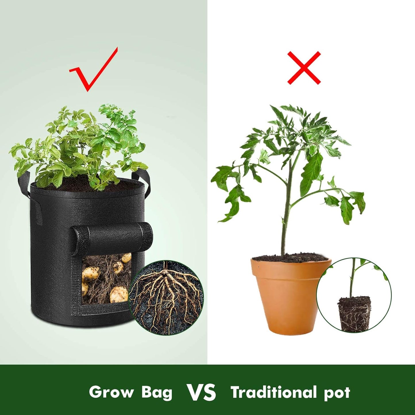 5-Pack 10 Gallon Potato Grow Bags, Garden Planting Bag with Reinforced