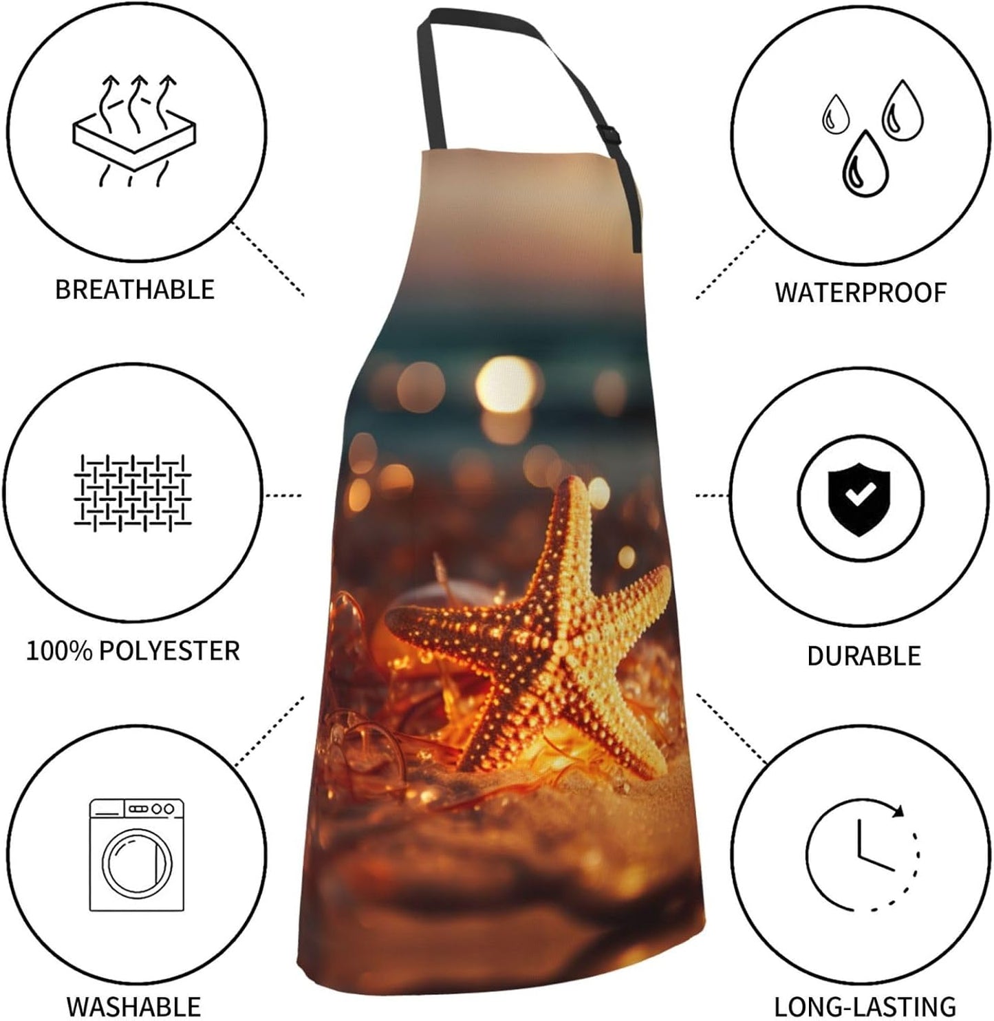 starfishj print Waterproof apron with pocket adjustable cooking apron for adult kitchen bibs to bake