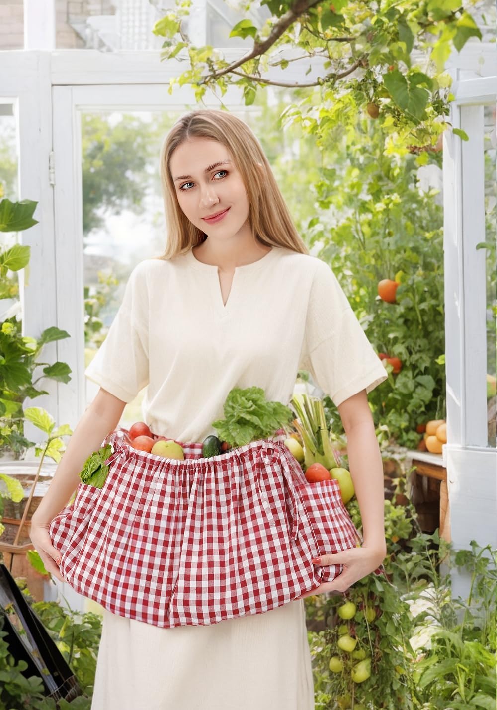 C-ZOFEK Linen Gardening Apron with Pockets for Women Men Farm Orchard Garden (Muiticolor)