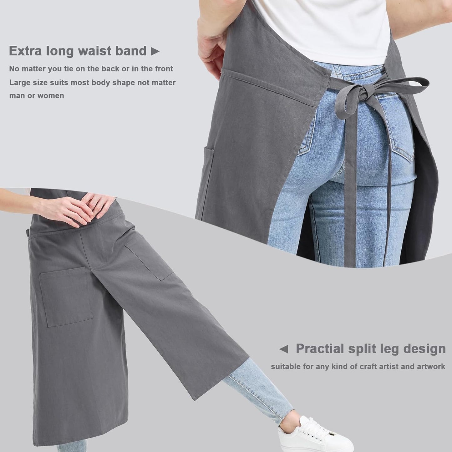 Molaxhome Split Apron with 3 Pockets,Unisex Pottery Apron with Adjusta