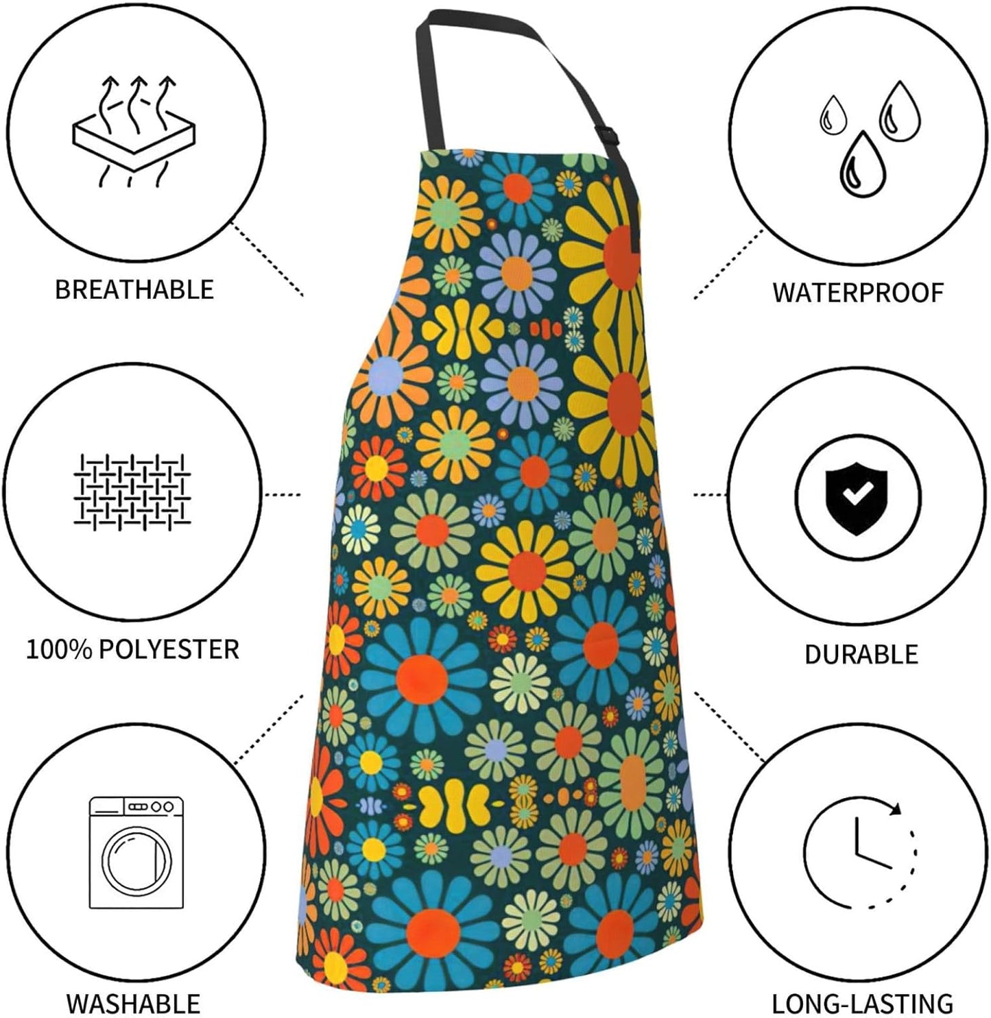 Hippie Pattern Print Laundry apron 28x33 In Waterproof Kitchen Apron with Pockets for Cooking Baking