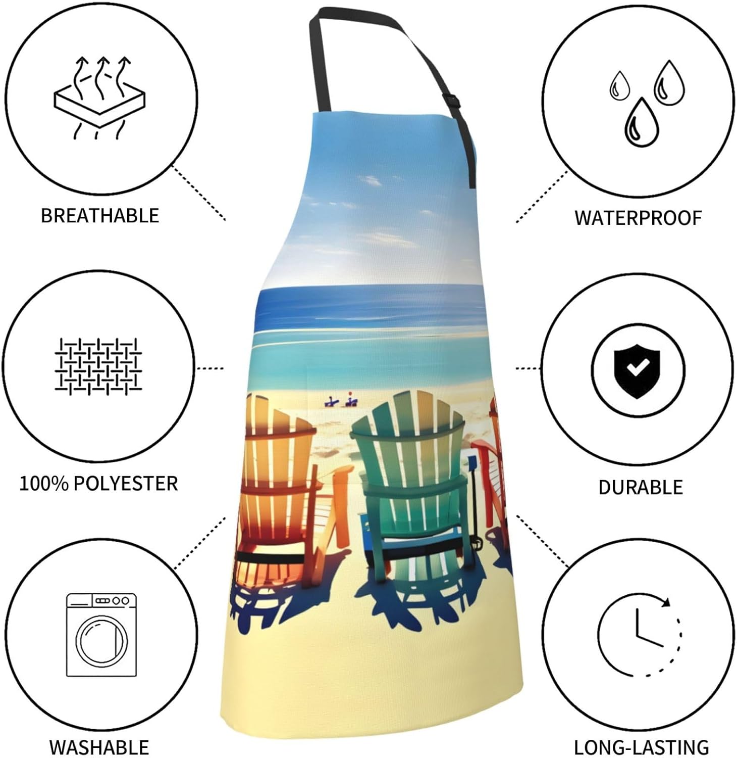 beach scene with chairs Print Laundry apron 28x33 In Waterproof Kitche